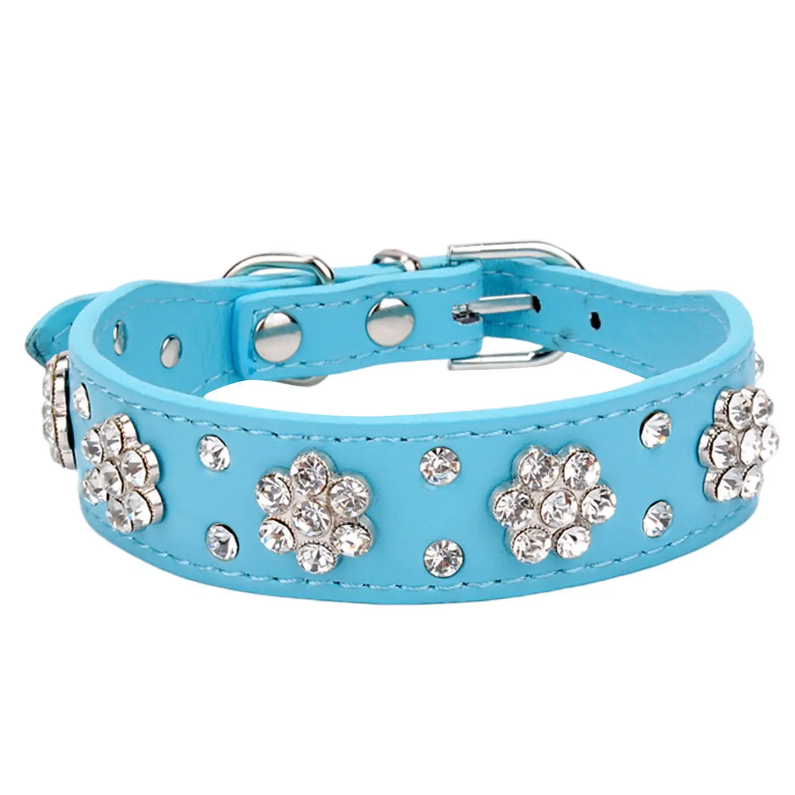 Cat Collars Cute Dog Collar with Bling Bling Rhinestones Diamond Flower Pattern Studded Leather Dog Collar Fit Small And Medium Dog Collars Pu A