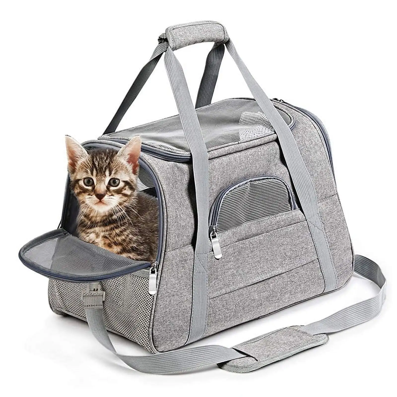 Cat. Dog Carrier for Small Medium Cats Puppies up to 15 Lbs. Soft Sided. Collapsible Travel Puppy Carrier - Grey