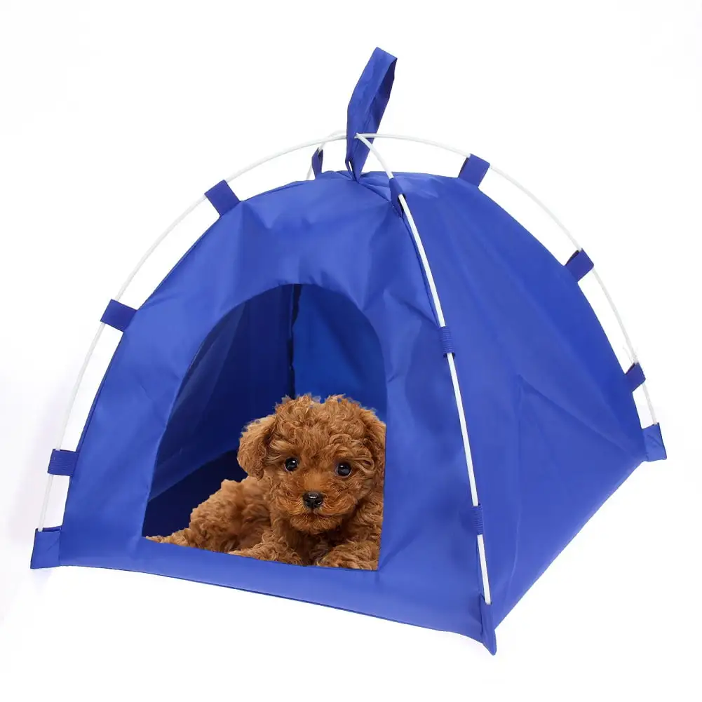 Cat Dog Tent House. Breathable Small Medium Pets Puppy Kennel Folding Dog Cat Bed Pad Cage for Indoor Outdoor - Pop Up Dog Cat Tent Traveling Camping Beach Sun Shelter Blue