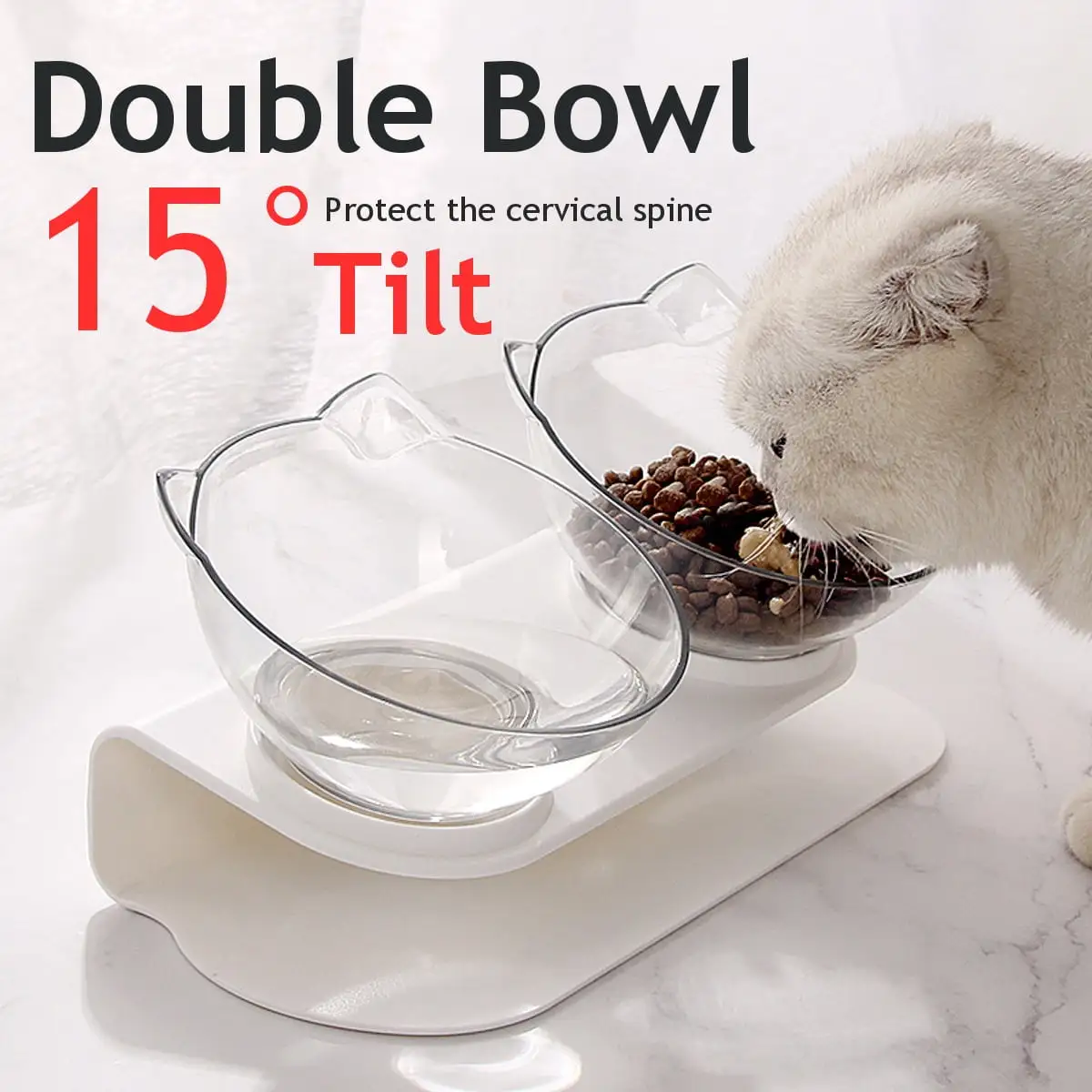 Cat Elevated Bowl. Pet Feeding Bowl Raised The Bottom. Transparent Cat Bowl with Holder Anti-Slip. Single/Double Feeders. for Cats and Small Dogs. Protect Cat's Spine