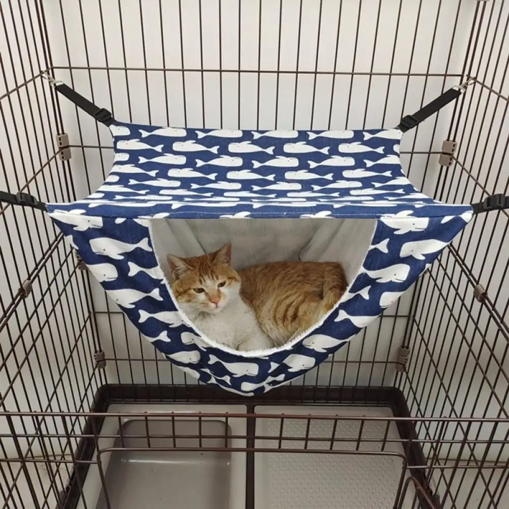 Cat Hammock Cage Double Layer Hanging Pet Bed for Cats Kitten Puppy Rabbits Ferrets Breathable Soft Plush For Large Cat Hammock