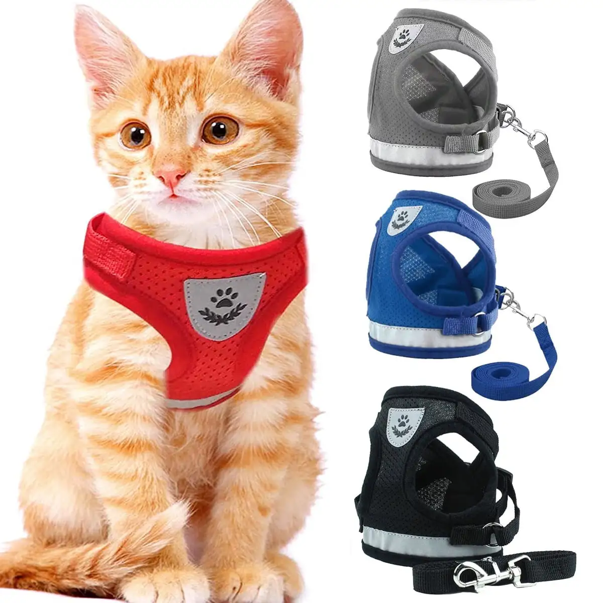 Cat Harness and Leash Set for Walking Cat and Small Dog Harness Soft Mesh Puppy Harness Adjustable Cat Vest Harness with Reflective Strap Comfort Fit for Pet Kitten Puppy Rabbit