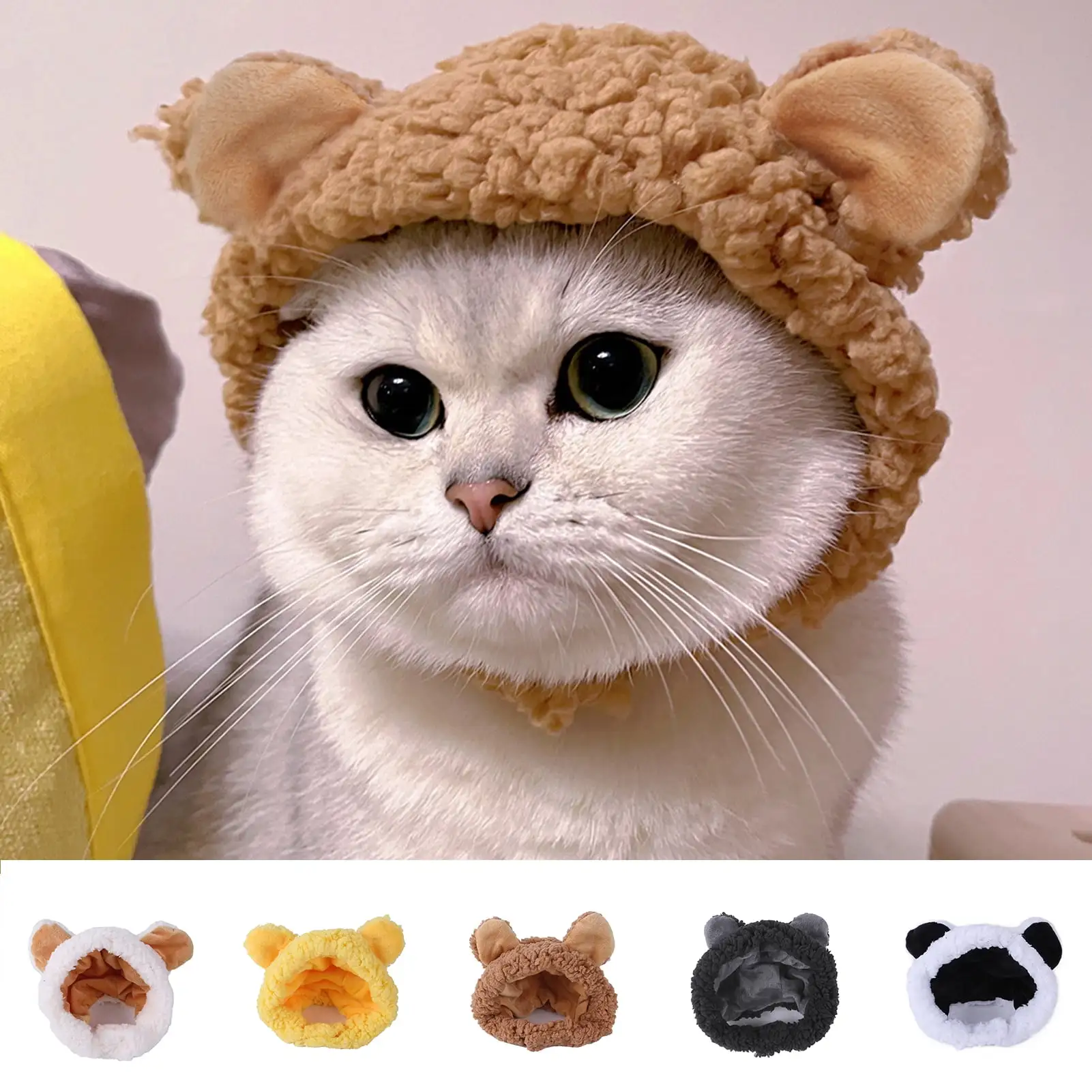 Cat Hat Cat Dog Costume Cute Pet Hat Bear Shape Hat with Ears Headwear New Years Day Party Accessory for Kitten Puppy Dress up Adjustable Birthday Hat