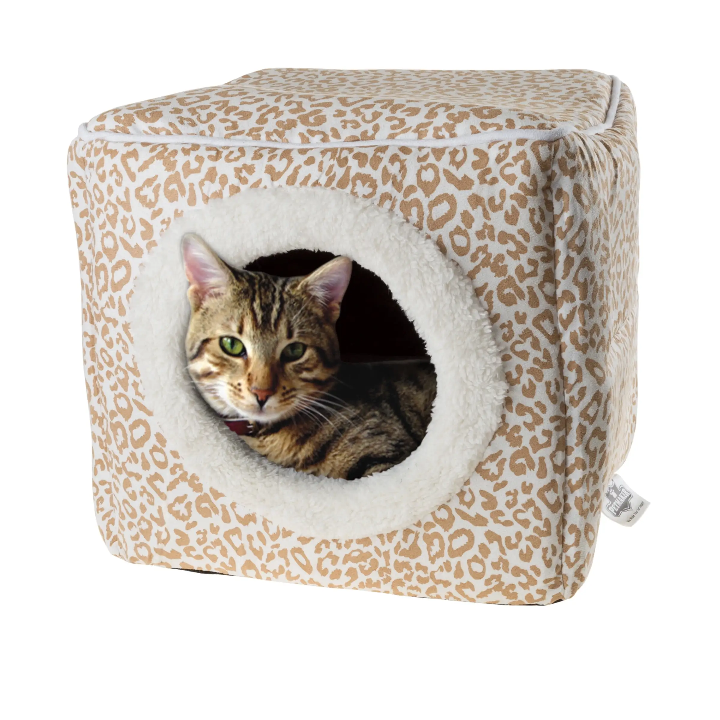 Cat House - Indoor Bed with Removable Foam Cushion - Cat Cave for Puppies. Rabbits. Guinea Pigs. and Other Small Animals by PETMAKER (Animal Print)