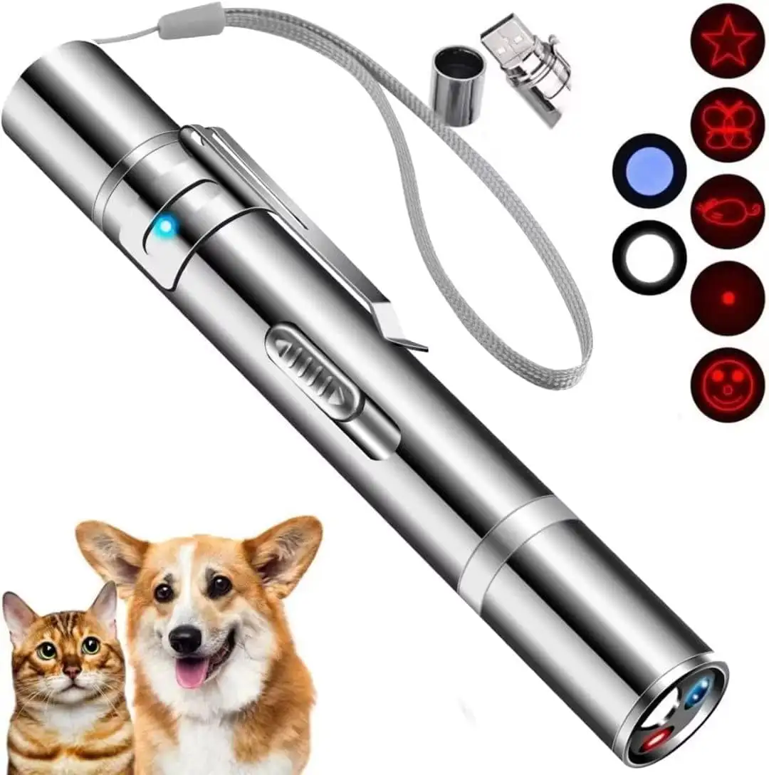 Cat Laser Pointer Toy.Dog Laser Pointer.7 Adjustable Patterns Laser.Long Range 3 Modes Training Chaser Interactive Toy.USB Recharge