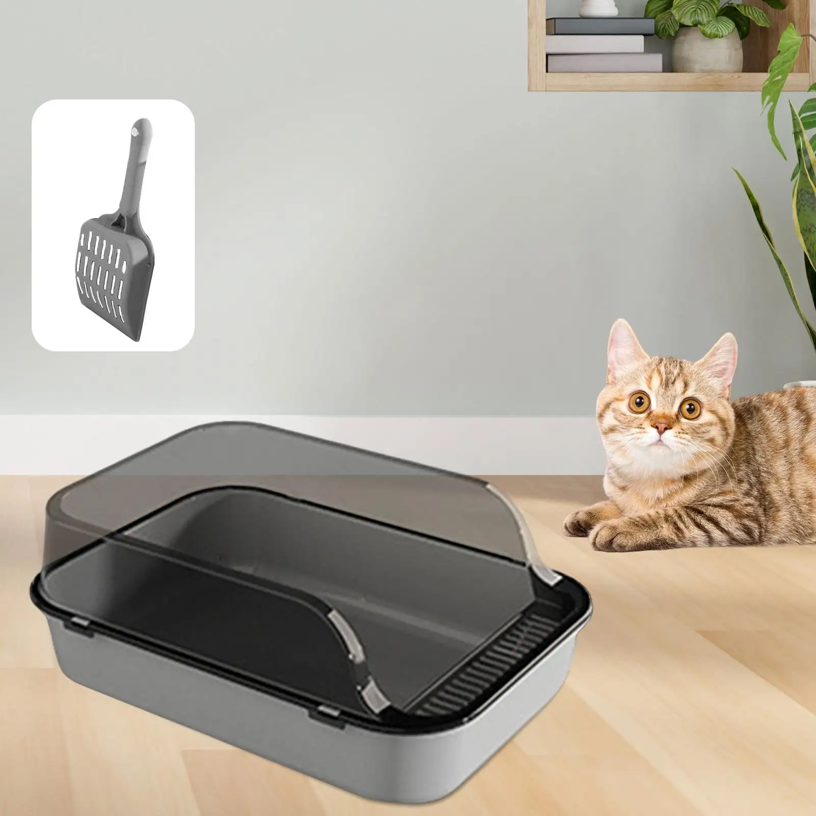 Cat Litter Box. Open Top Pet Litter Tray. Kitty Litter Pan. Easy to Clean. Cat Toilet Kitten Potty Toilet for Rabbit Small Medium Large Cats . Gray