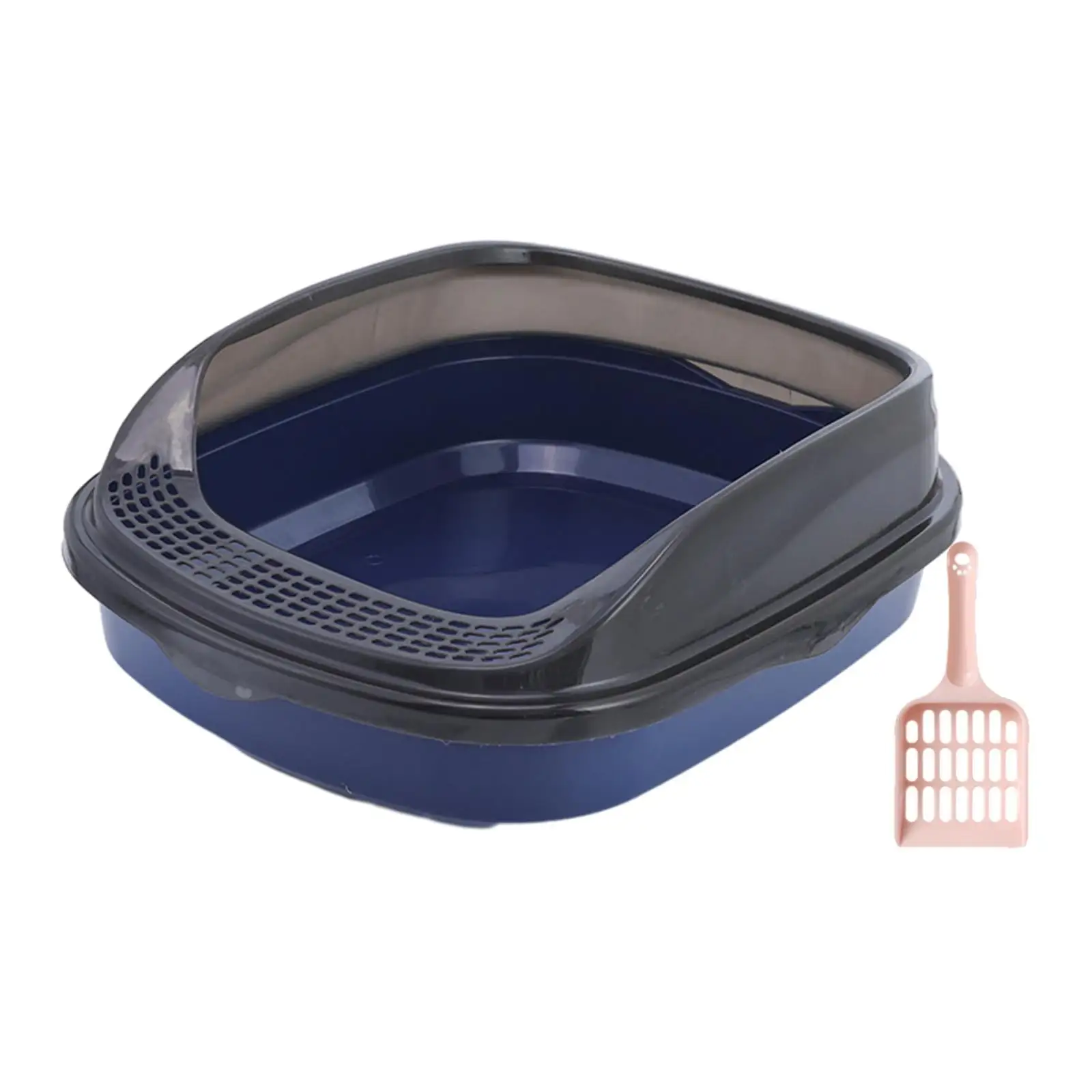 Cat Litter Box Open Top Pet Litter Tray for Medium Large Cats Small Animals Dark blue large