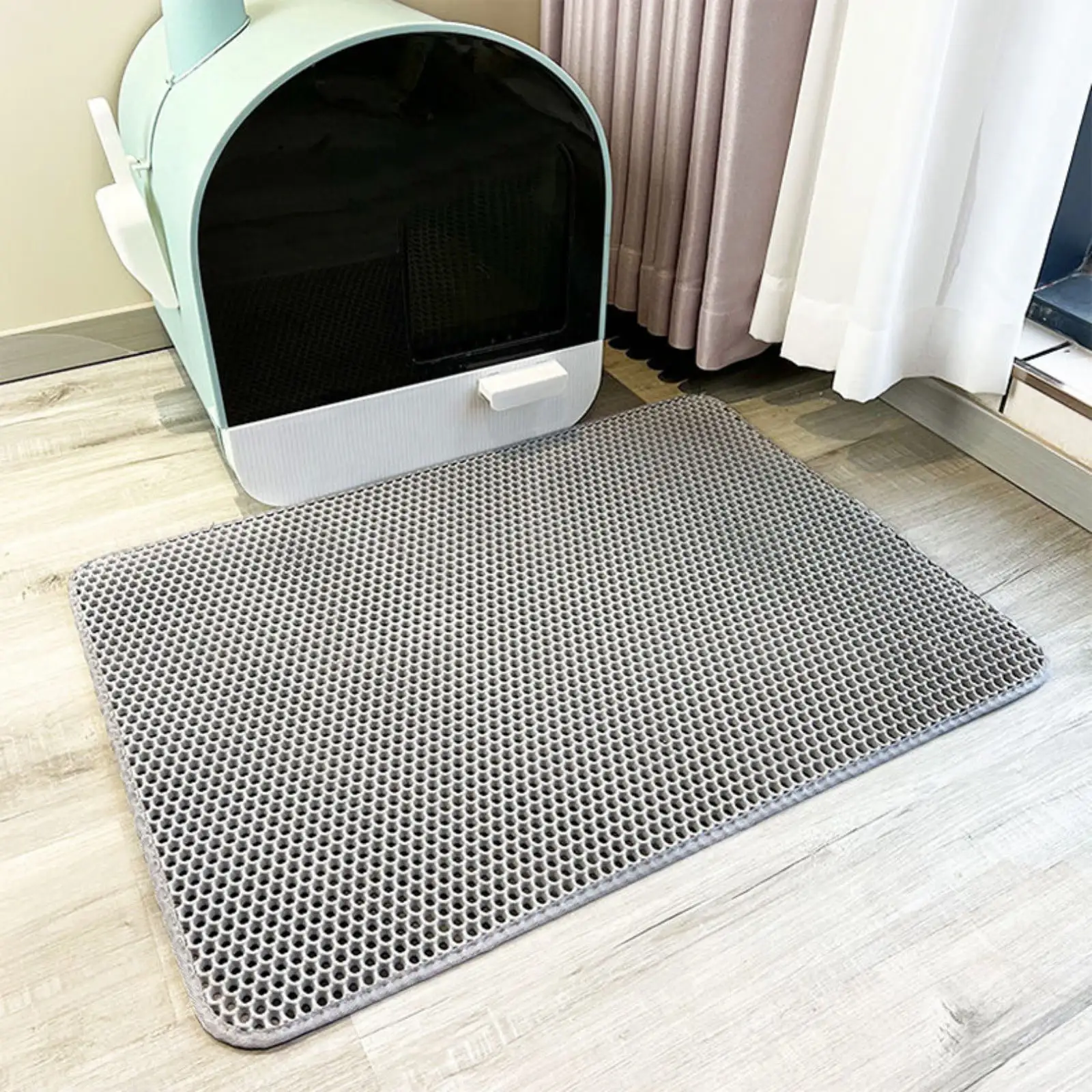 Cat Litter Mat. 12x12 Litter Box Mat. Honeycomb Double Layer Trapping Litter Mat Design.Waterproof Urine Proof Kitty Litter Mat.Easy Clean Scatter Control. Gray