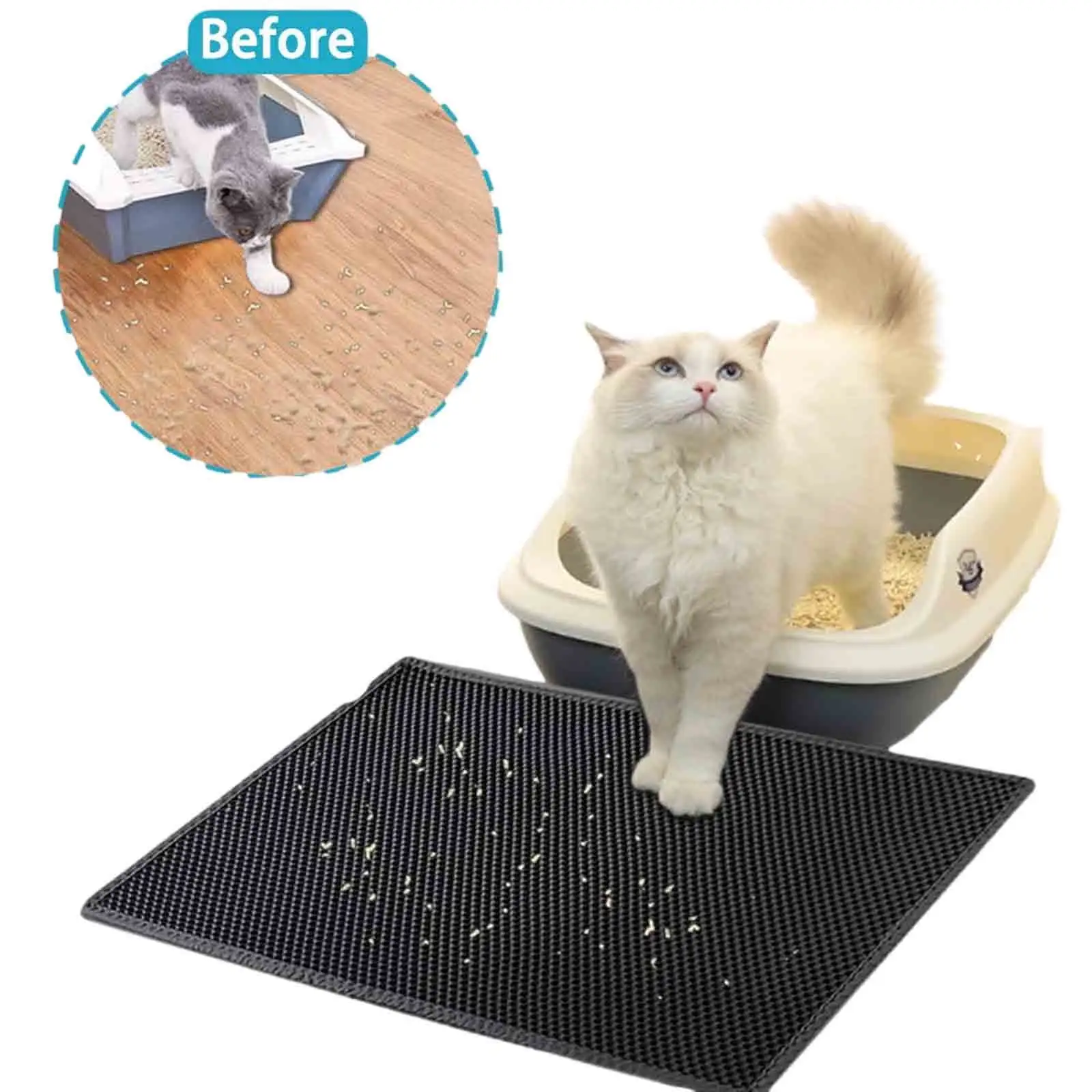 Cat Litter Mat.Honeycomb Double Layer Litter Box Mat.11.8x17.7 Litter Trapping Mat.Urine & Water Proof Cat Litter Catcher Mat.Litter Trapping Mat Washable Easy Clean.Litter Mat Scatter Control