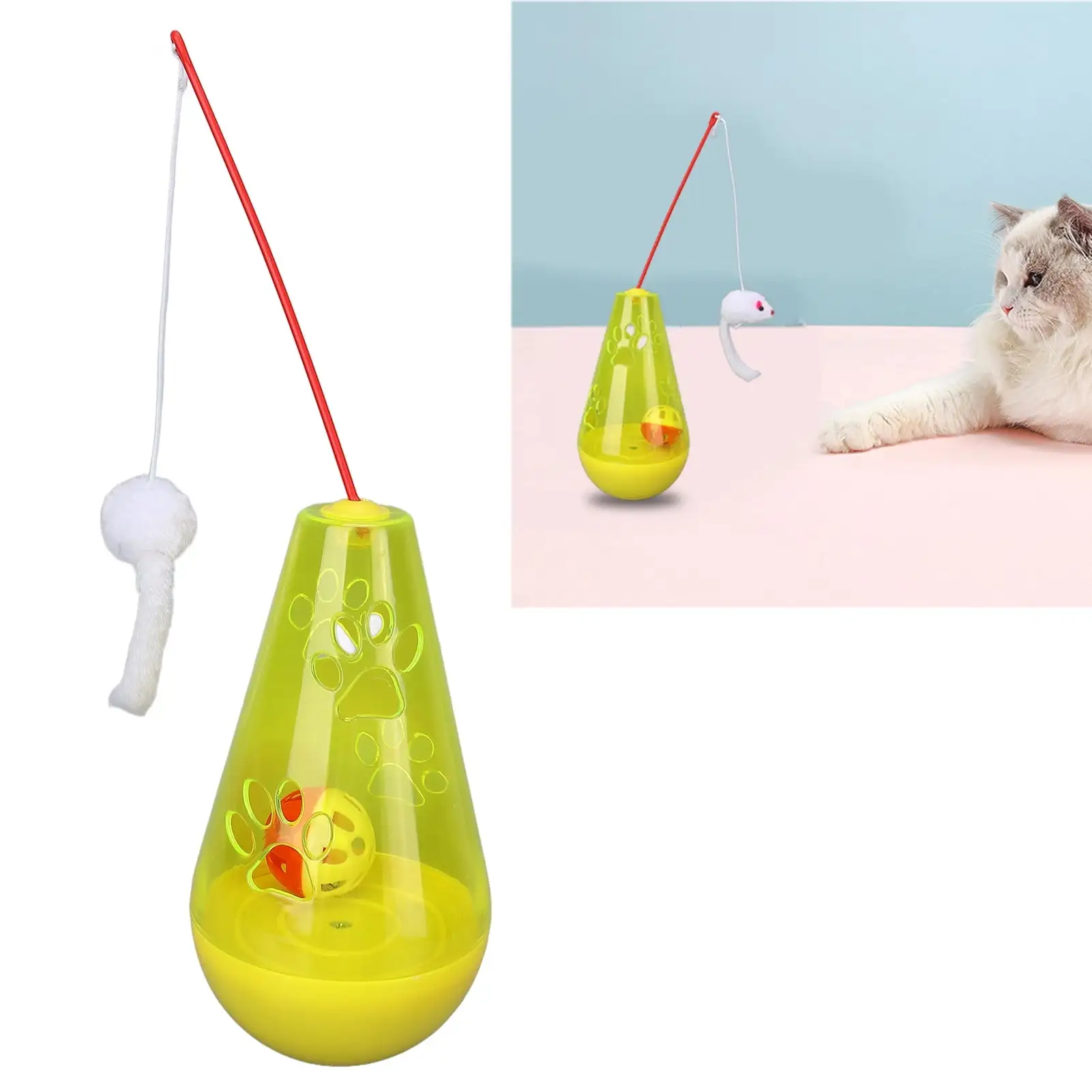 Cat Roly Poly Toy Cat Built in Bell Ball Interactive Snack Toy with Plush Mouse Cat Stick for Indoor Cats Kittens.Cat Wand Teaser.Cat Roly Poly Toy