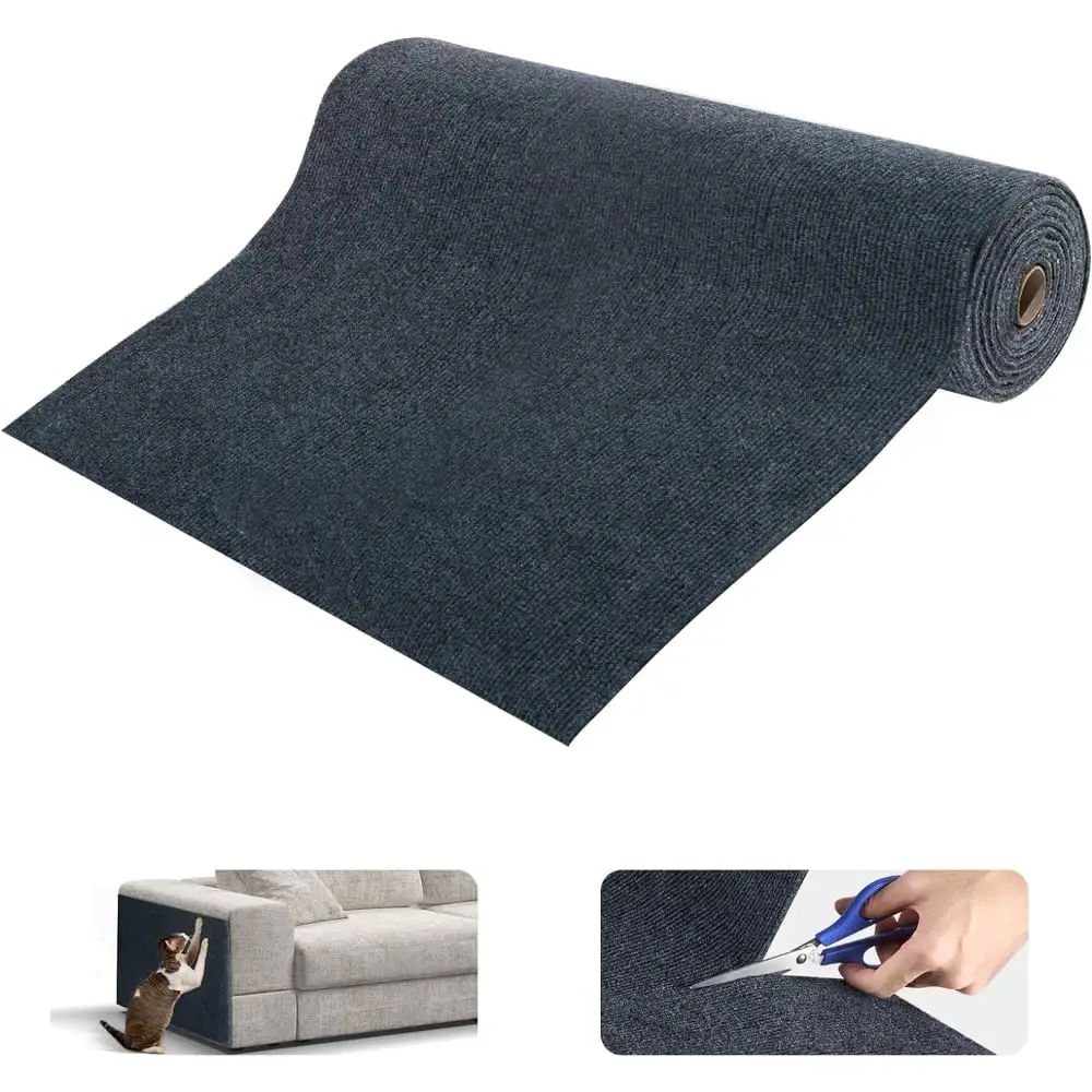 Cat Scratch Mat. Trimmable Self-Adhesive Cat Scratch Furniture Protector Cat Scratching Post Carpet Covered 78.7x15.8 Cat Couch Protector from Cat Claws (Dark Grey)