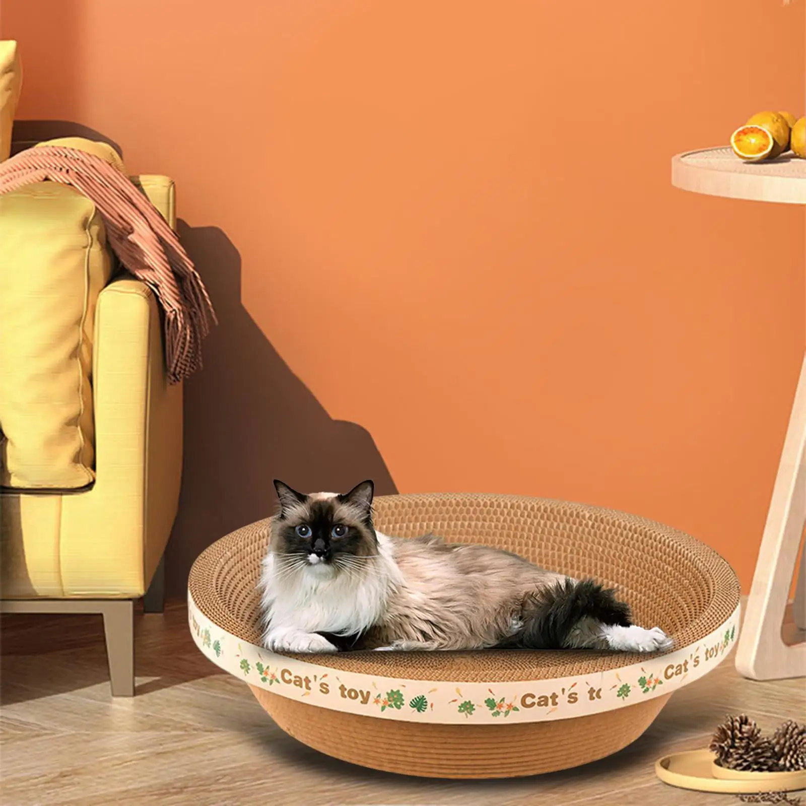 Cat Scratcher Cardboard Scratch Pad Lounge Cat Beds Grinding Claw House Cat Scratcher Bowl for Active Center Kitten Couch Pet Supplies small with stickers