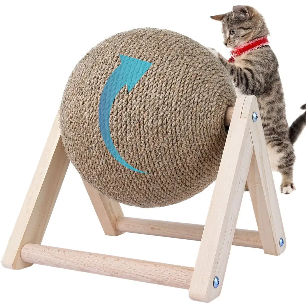 Cat Scratcher Toy. Cat Scratching Ball Toy. Natural Sisal Scratcher Ball. Spinning Cat Ball Toy. Solid Wood Scratching Toy for Cats & Kittens. Indoor Interactive Pet Toy