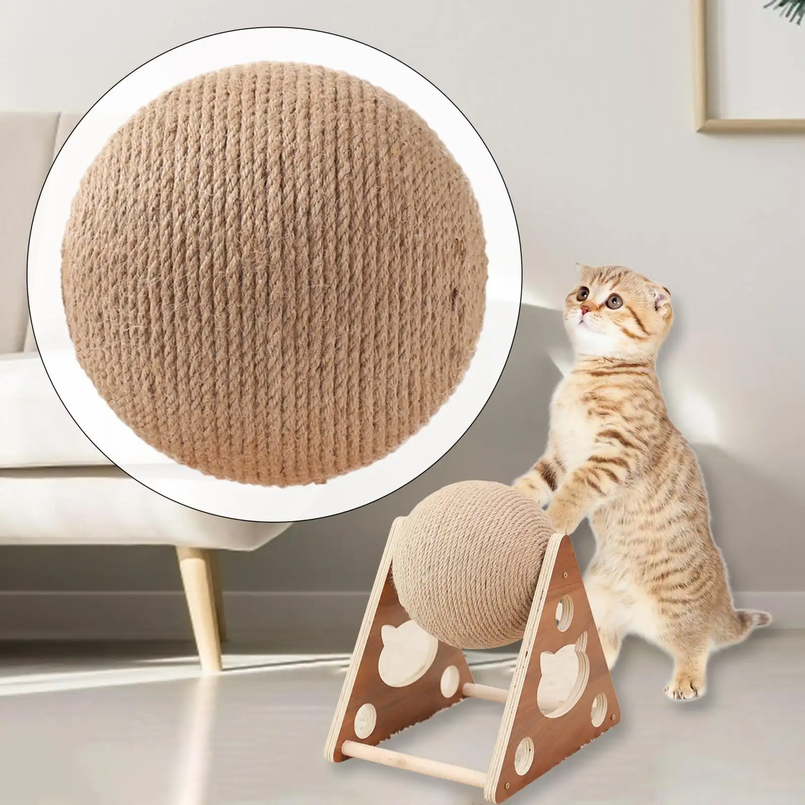 Cat Scratching Ball. Cat Scratcher Toy.Cat Scratchers for Indoor Cats.Scratching Ball for Cats and Kittens. Natural Solid Sisal Cat Scratching Ball 6.30inch(Stand not Included)