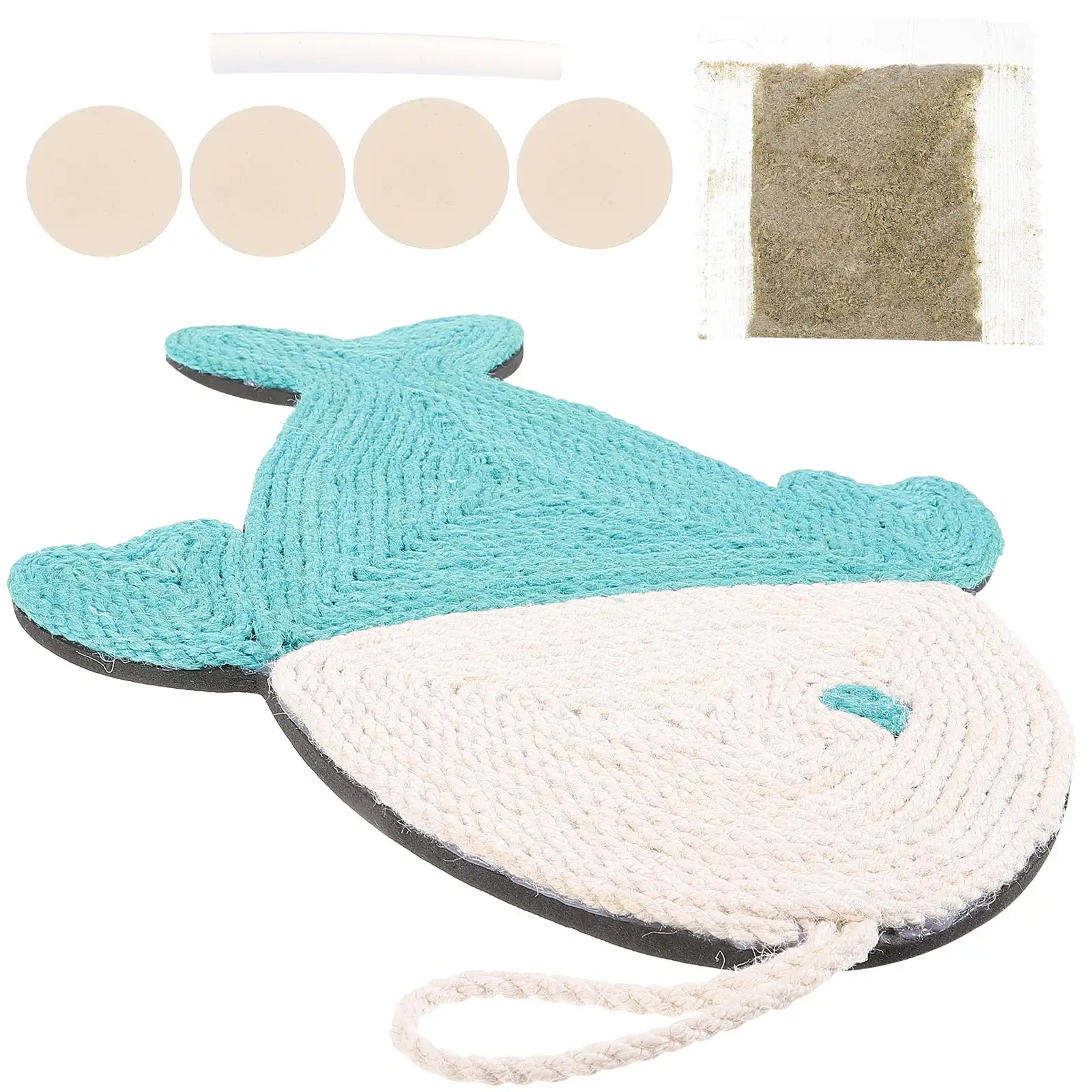 Zonh Fish Shape Sisal Cat Scratch Mat with Hanging Rope