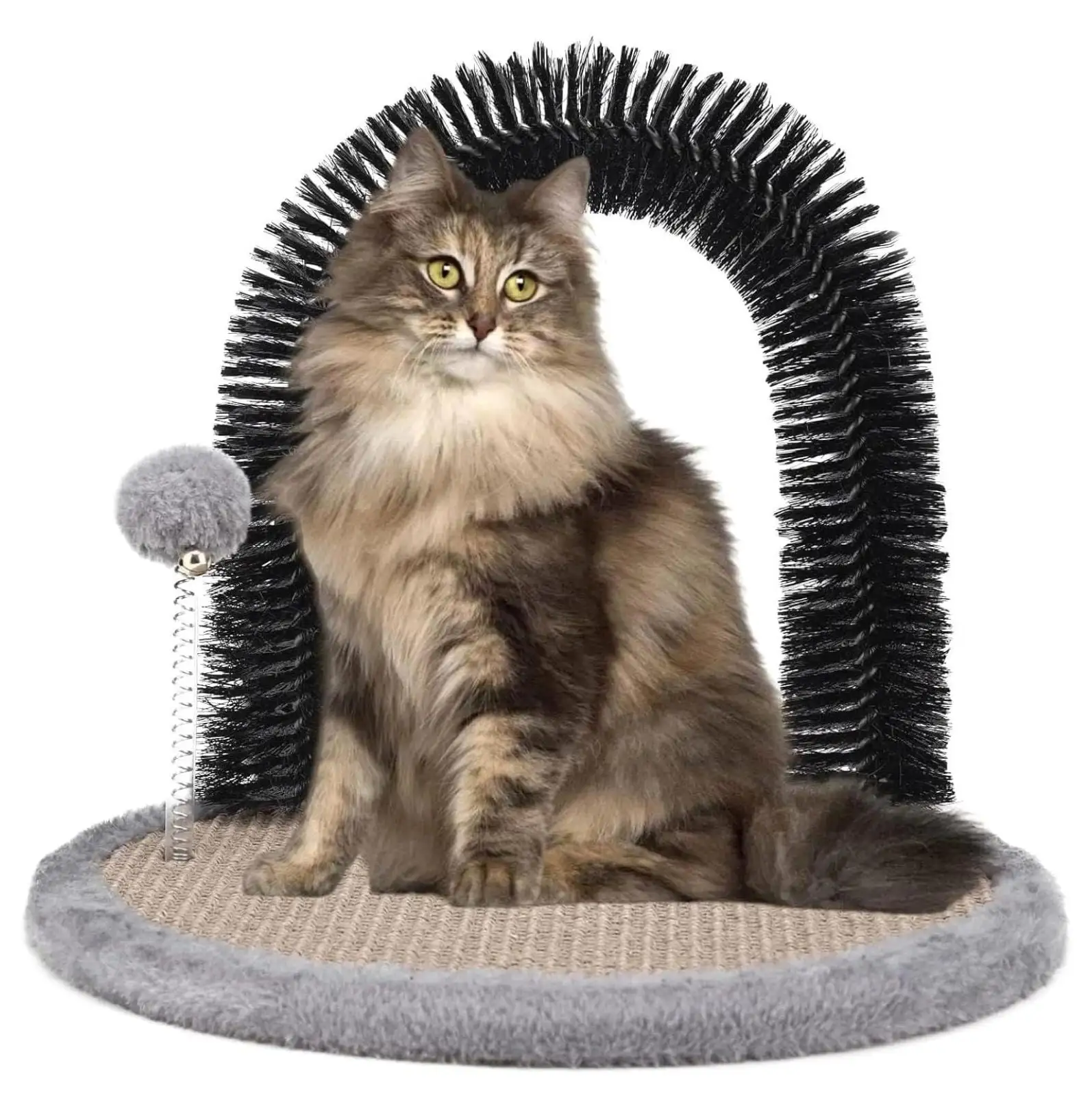 Cat Scratching Post with Arch and Self Groomer Massager - Interactive Toy with for Indoor Cats. Reversible Design - 2022 Upgrade. Larger Size. Easy Assembly. Durable Sisal Material