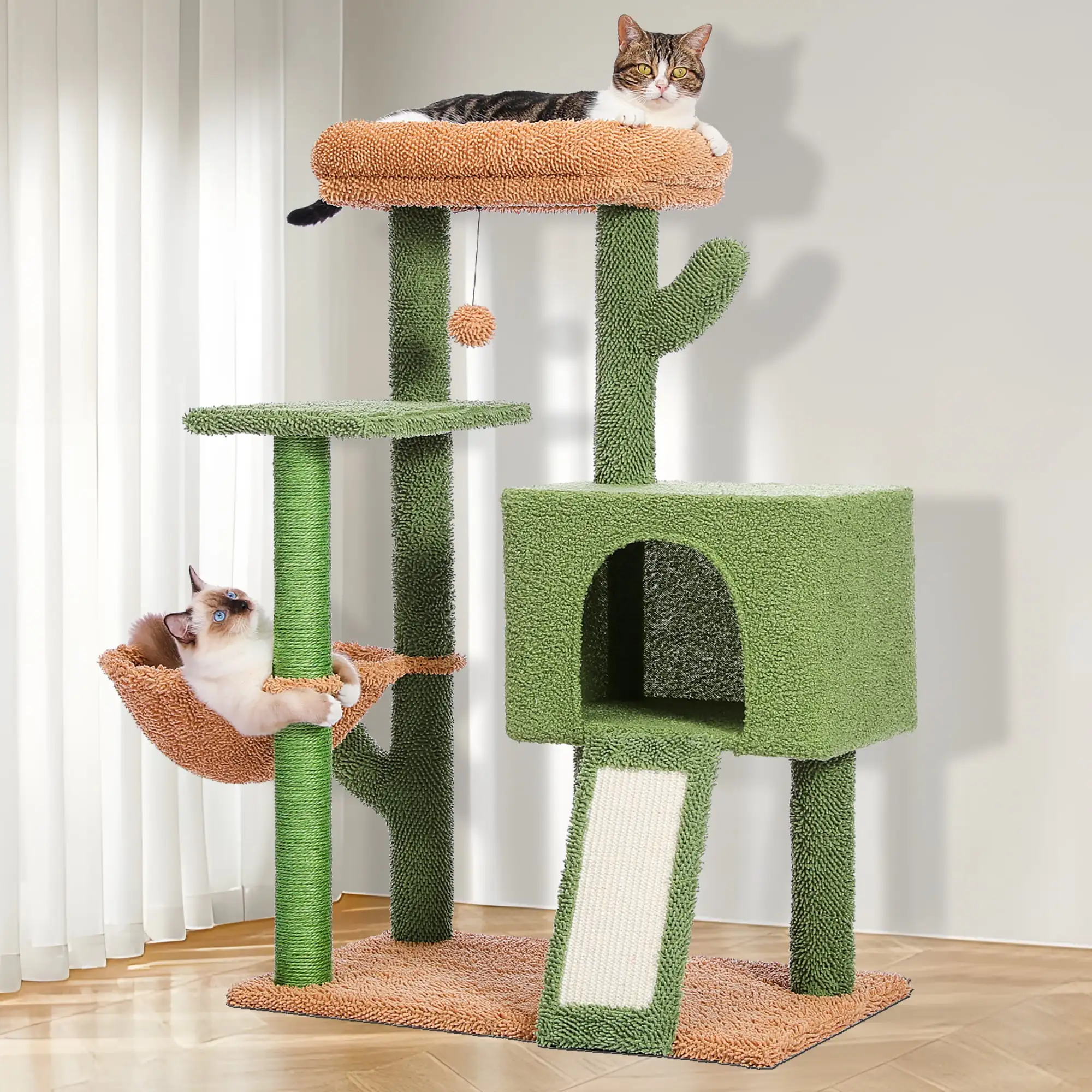 Cat Tower with Sisal Covered Scratching Post. Cat Climbing Stand with Plush Perch & Soft Hammock