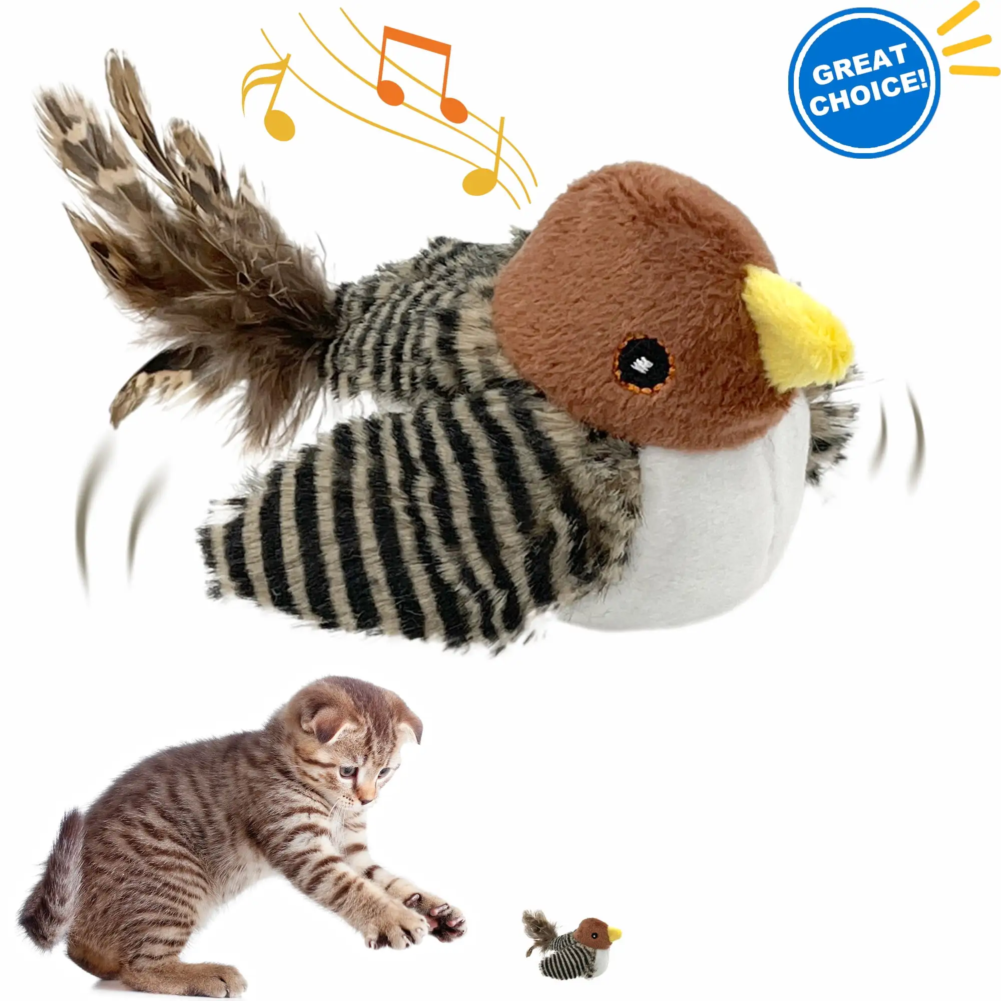 Cat Toys Chirping Birds with Catnip SilverVine. Interactive Cat Kicker. Lifelike Birdie Tweets. Indoor Kitty Kitten Exercise Toys