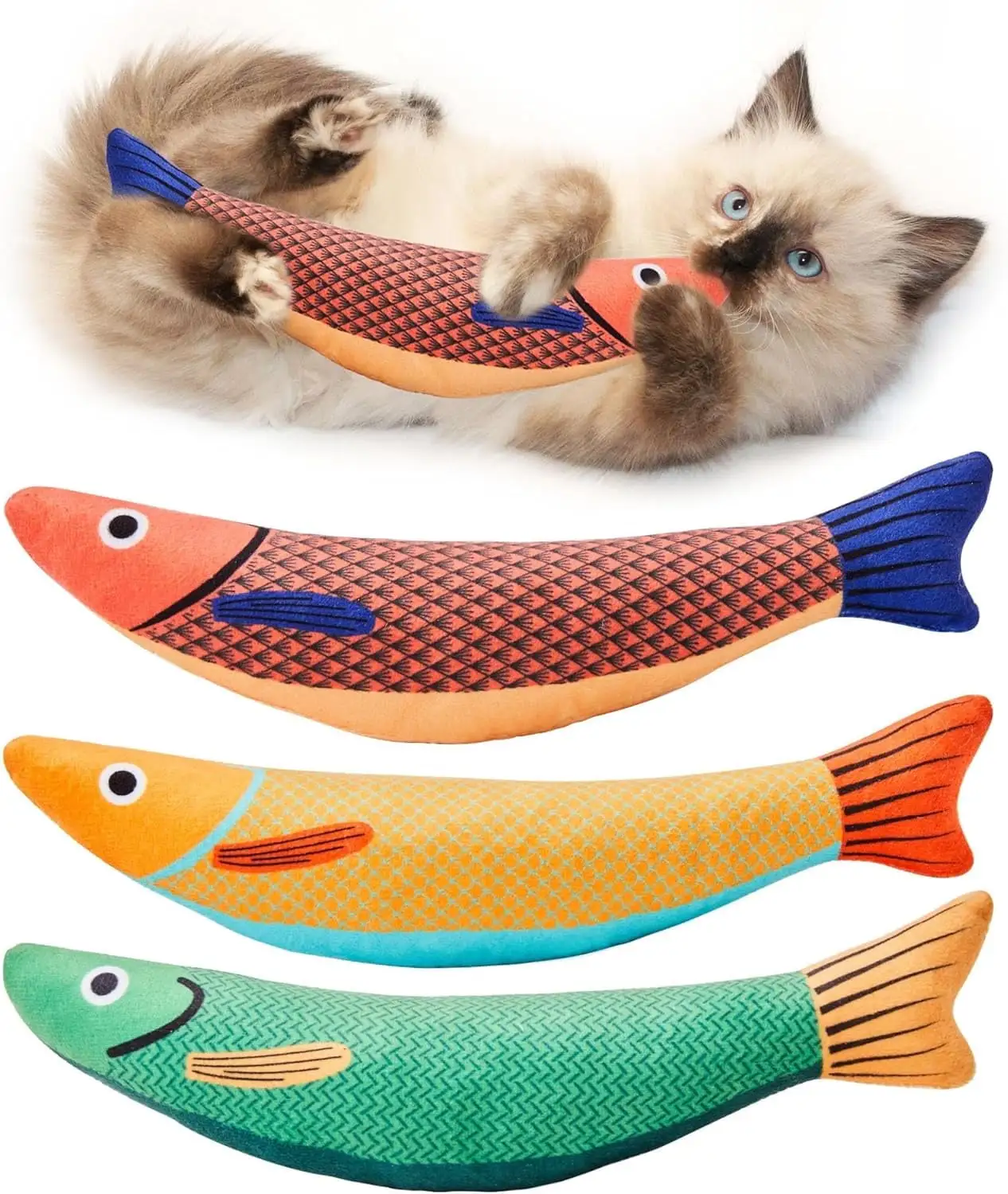 Cat Toys Saury Fish. Catnip Chew Toys. Interactive Cat Kicker Toys for Indoor Kitten Exercise. 3 Pcs