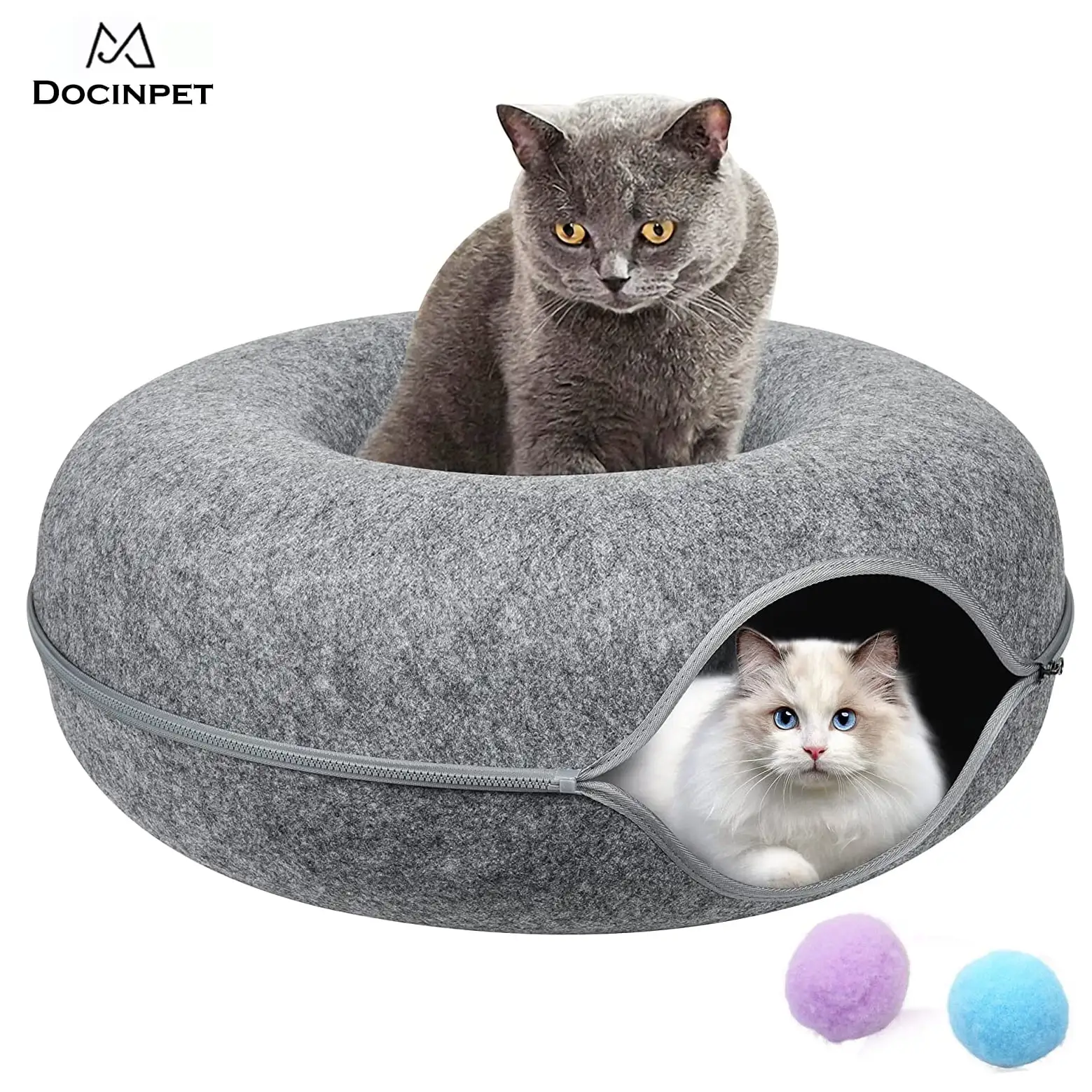 Cat Tunnel Bed. Cat Cave Bed .Beds for Indoor Cats - Large Cat House for Pet Cat Cave .Detachable Round Felt & Washable Interior Cat Play Tunnel for Small Pets