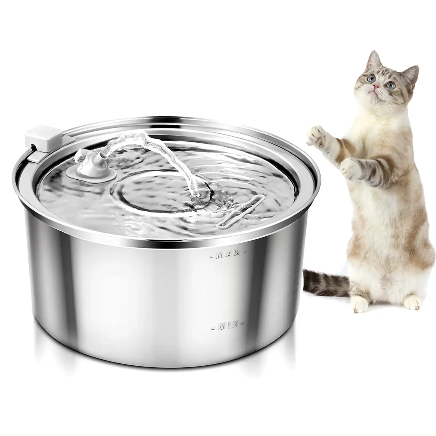 Cat Water Fountain. 3.2L/108OZ Stainless Steel Pet Water Dispenser Automatic Metal Dog Drinking Fountains Water Bowl with 3 Replacement Filters Ultra-Quiet Pump