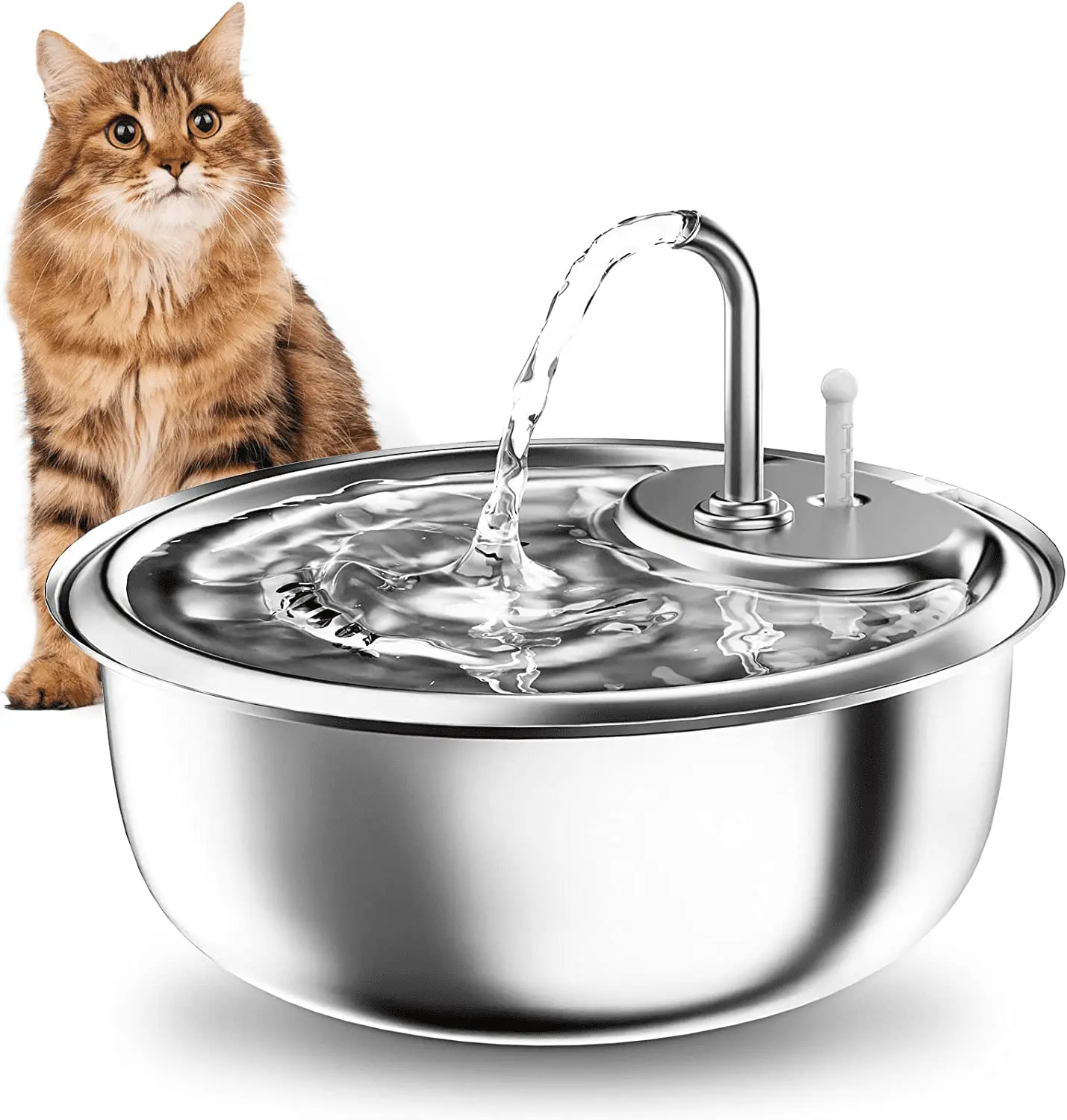 Cat Water Fountain. 3.4L/115oz Stainless Steel Pet Water Fountain with Buoy. Auto-Off Smart Pump & 3 Filters for Cats and Small Dogs. Easy to Monitor Water Level