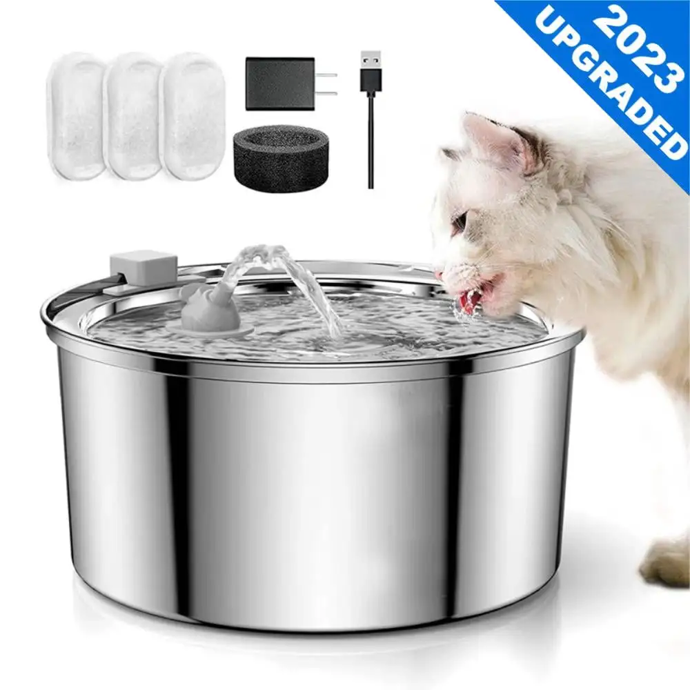 Cat Water Fountain Stainless Steel. 108Oz/3.2L Large Capacity Automatic Ultra-Quiet Dog Water Bowl Dispenser. Rust-Resistant Pet Drinking Fountains for Cats. Dogs. Multiple Pets