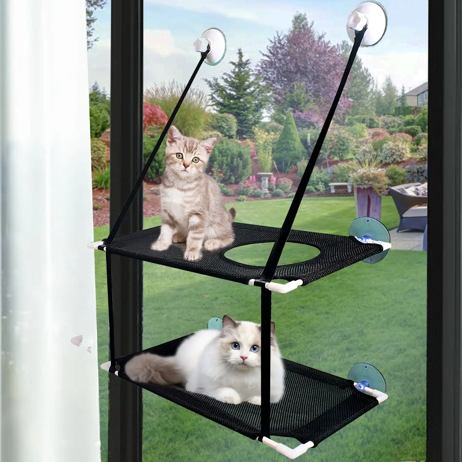 Cat Window Hammock iMounTEK Cat Bed with Suction Cup up to 55LBS Capacity Cat Window Bed Cat Furniture Cat Hammock Hanging in Window Double Stack Black