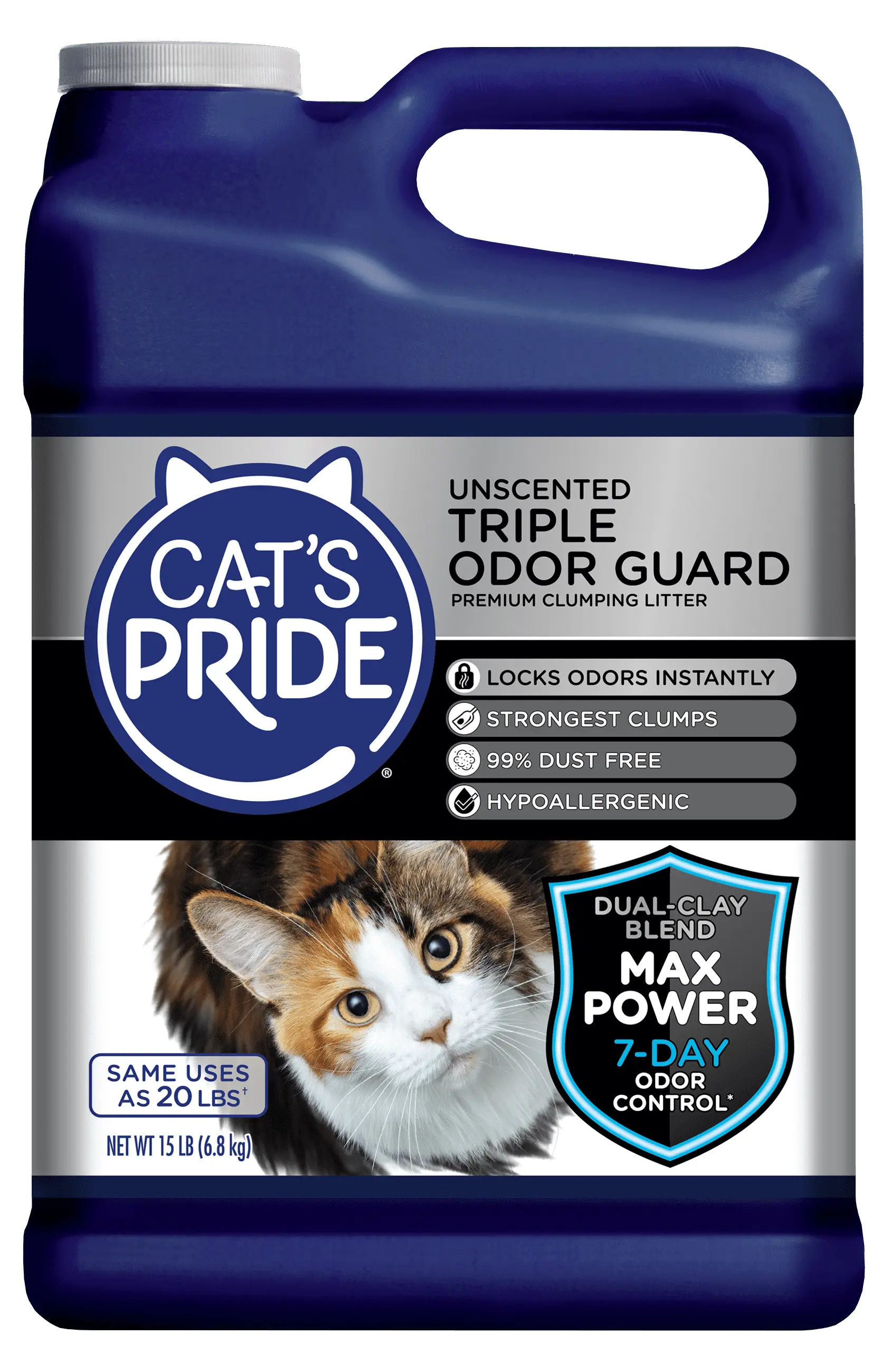 Cat's Pride Max Power Triple Odor Guard Unscented Clumping Cat Litter. 15 lb Jug