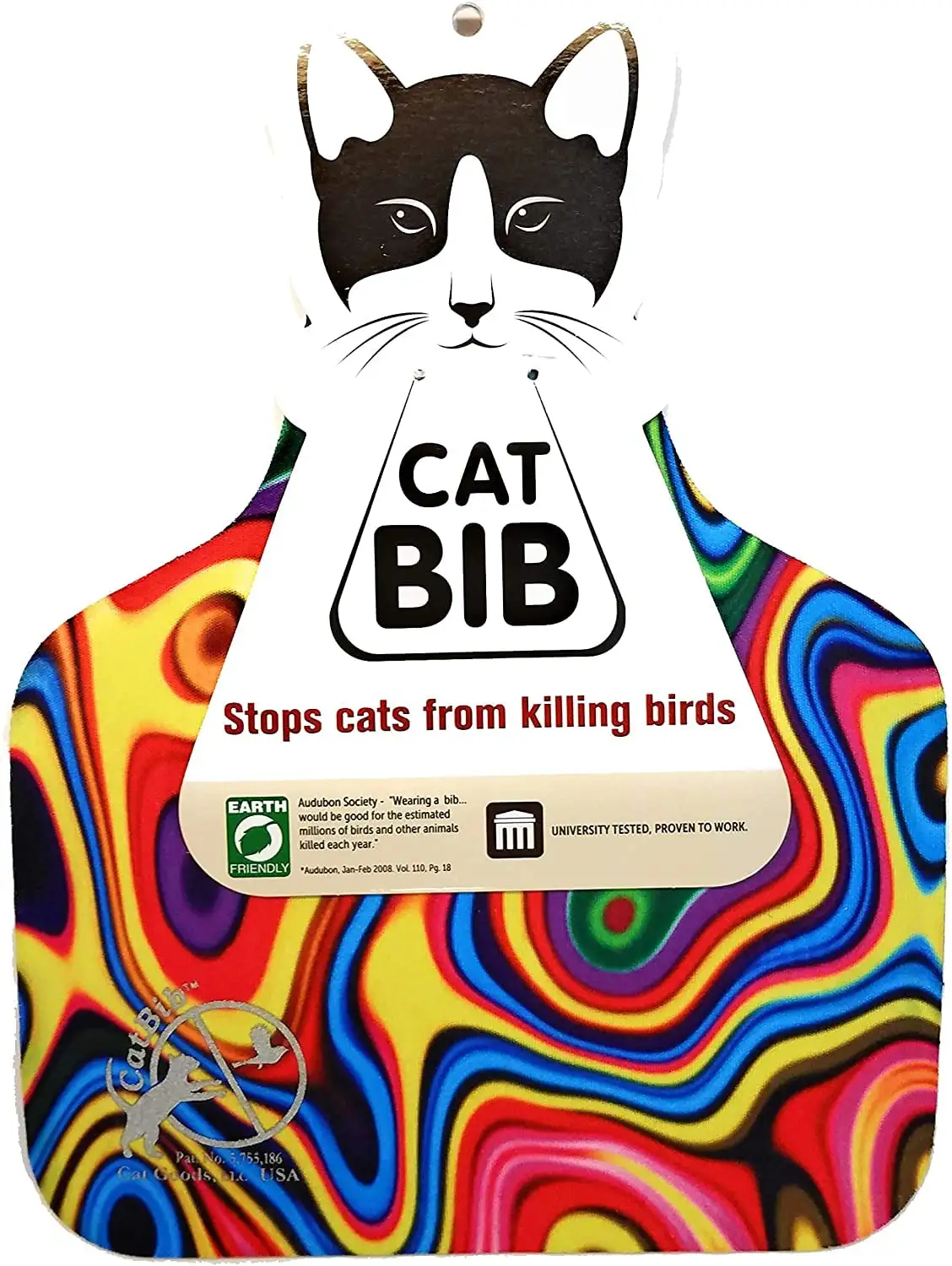 CatBib. Stops Cats Killing Birds (Better than Collars with Bells). Rainbow. Large