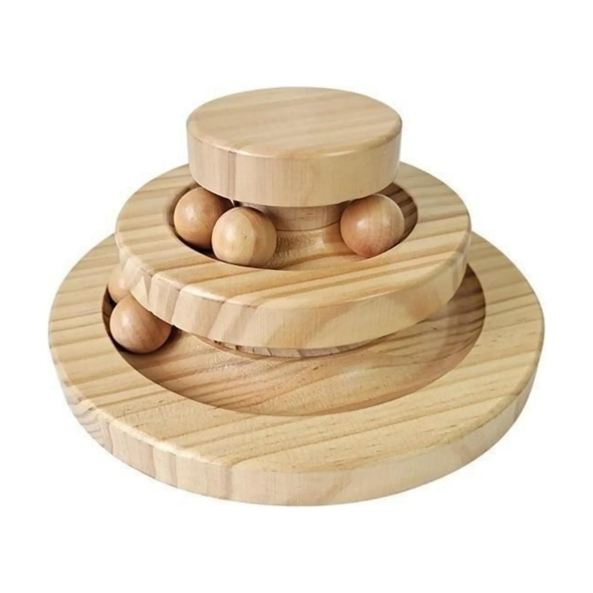 Cathoe 3 Tier Cat Tower for Indoor Cats Wood Multi-Stage Interactive Cat Toy Ball Track Cat Tree Tower