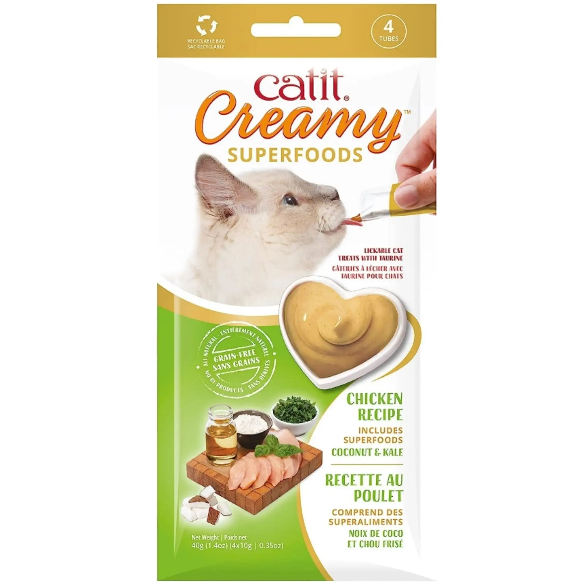 Catit Creamy Superfood Lickable Chicken. Coconut and Kale Cat Treat