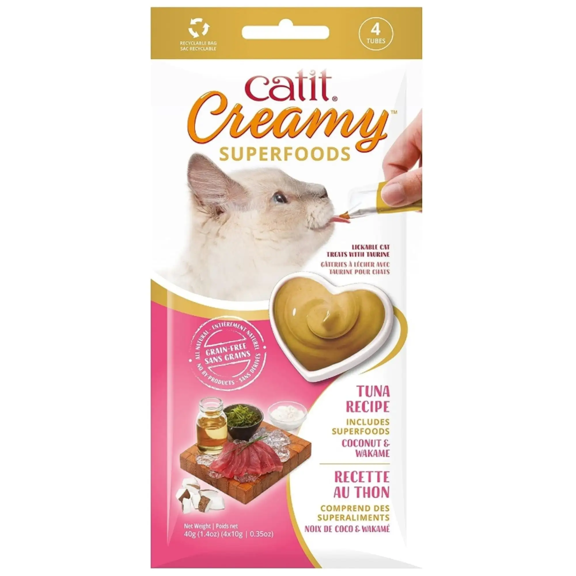 Catit Creamy Superfood Lickable Tuna. Coconut and Wakame Cat Treat