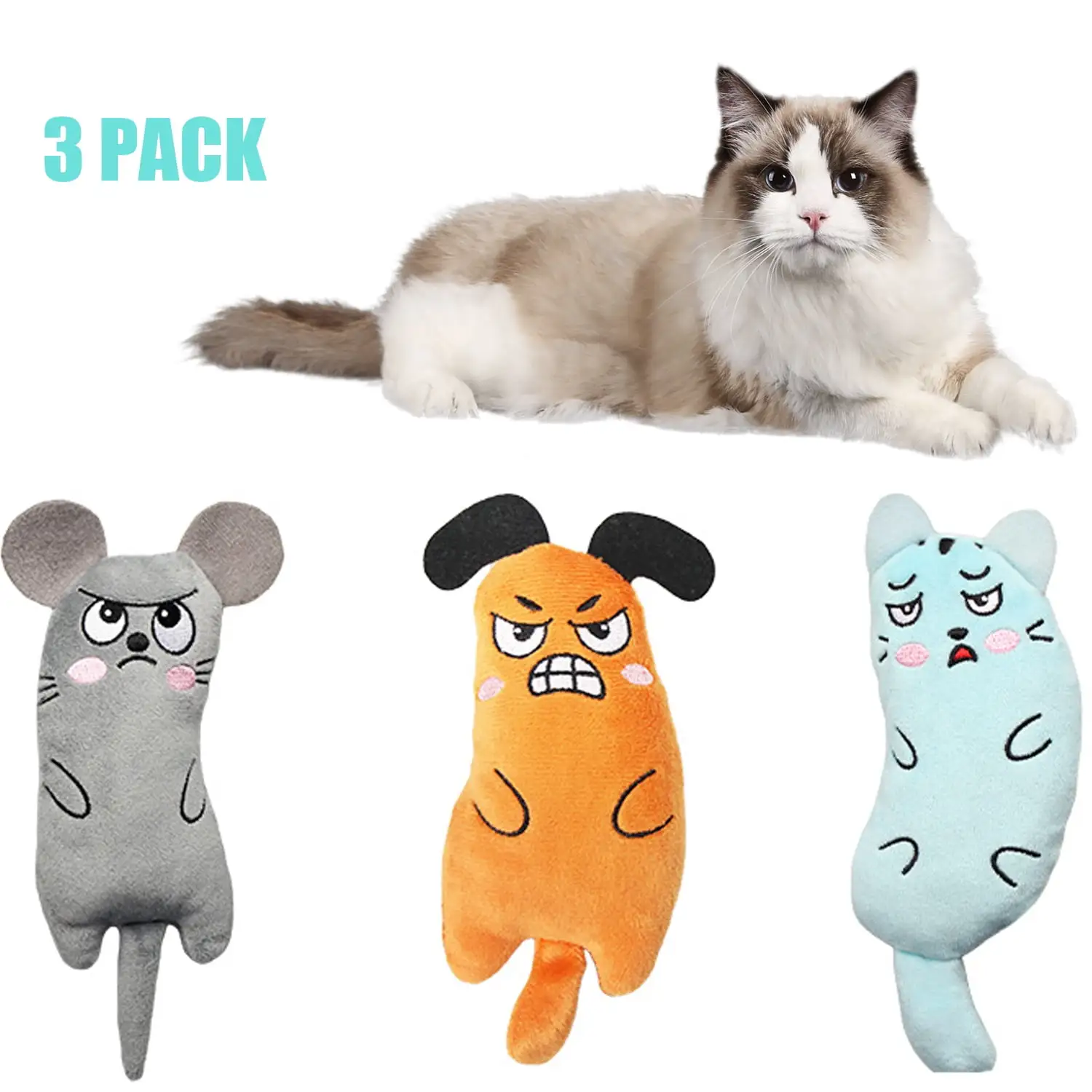 Cats Catnip Toys.Realistic Cute Animal Interactive Toys for Kitty Pets.3PCS