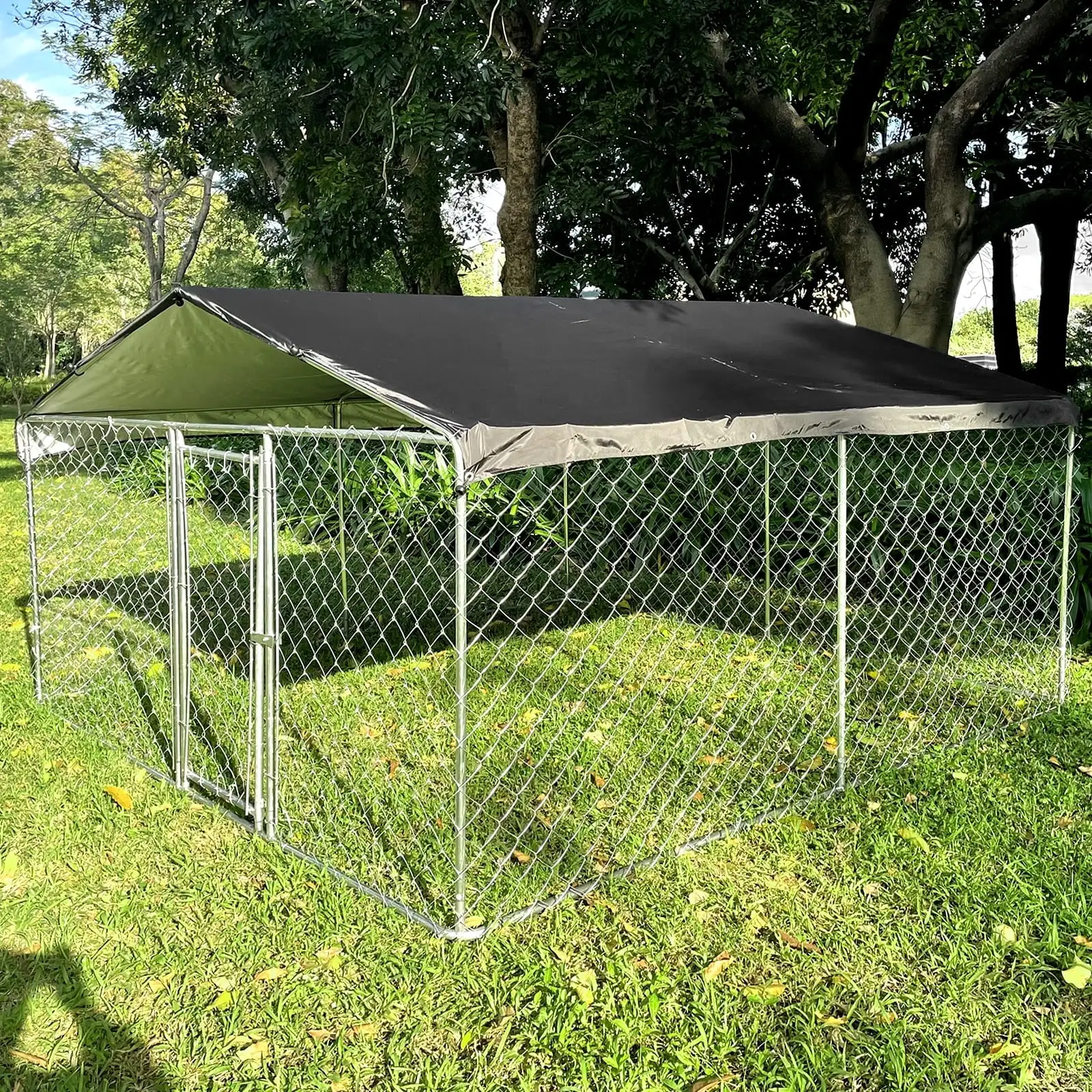 Caulitar 10x10ft Metal Dog Kennel Pet Cage Poultry Cage with Cover Shade Cage Backyard Heavy Duty Dog Pets Cage Galvanized Steel Dog Fence