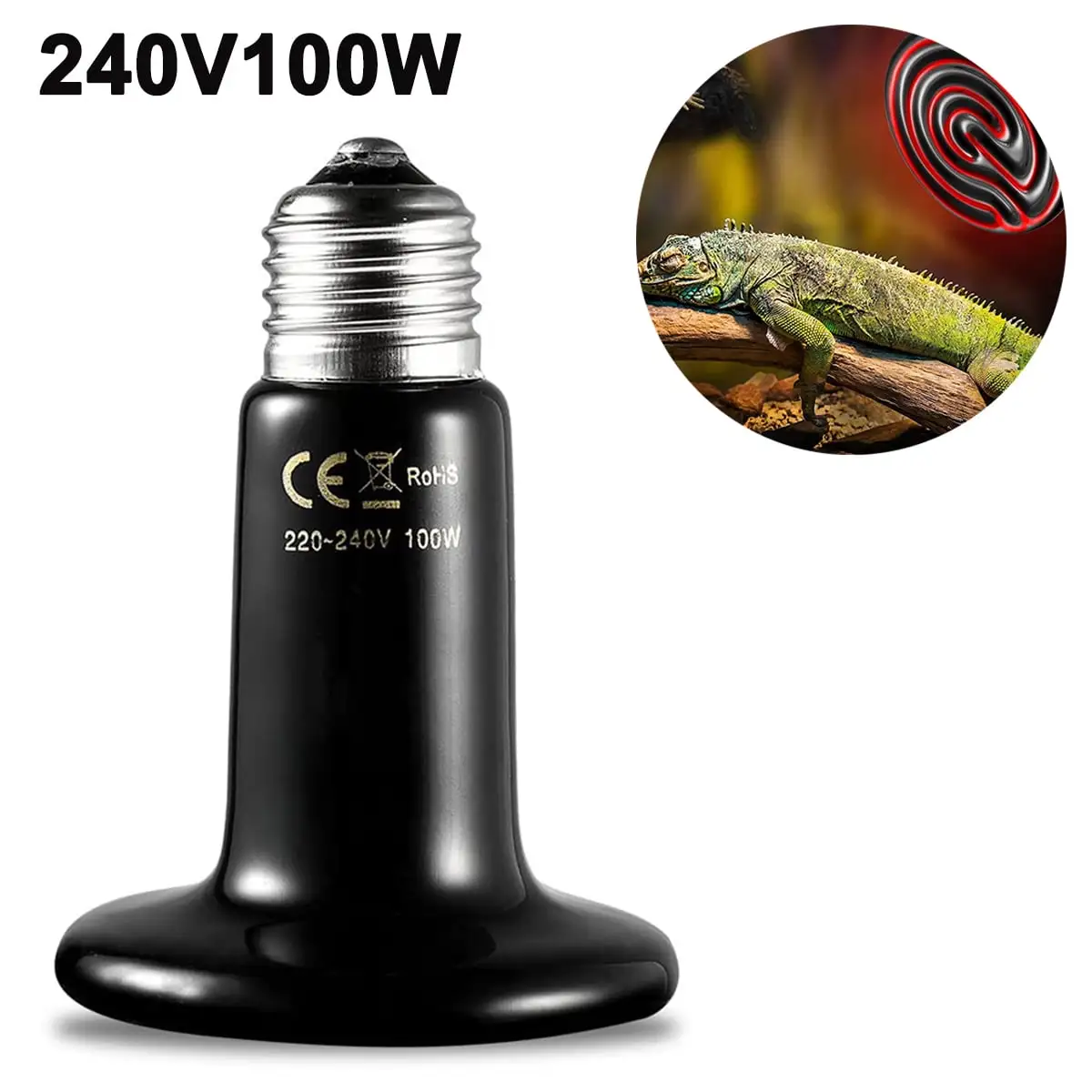 Ceramic Heat Lamp Bulb Infrared Reptile Heat Emitter Heater Lamps Bulbs for Pet Brooder Coop Chicken Lizard Bearded Dragon Turtle Snake Aquarium - No Light Emitted No HarmC