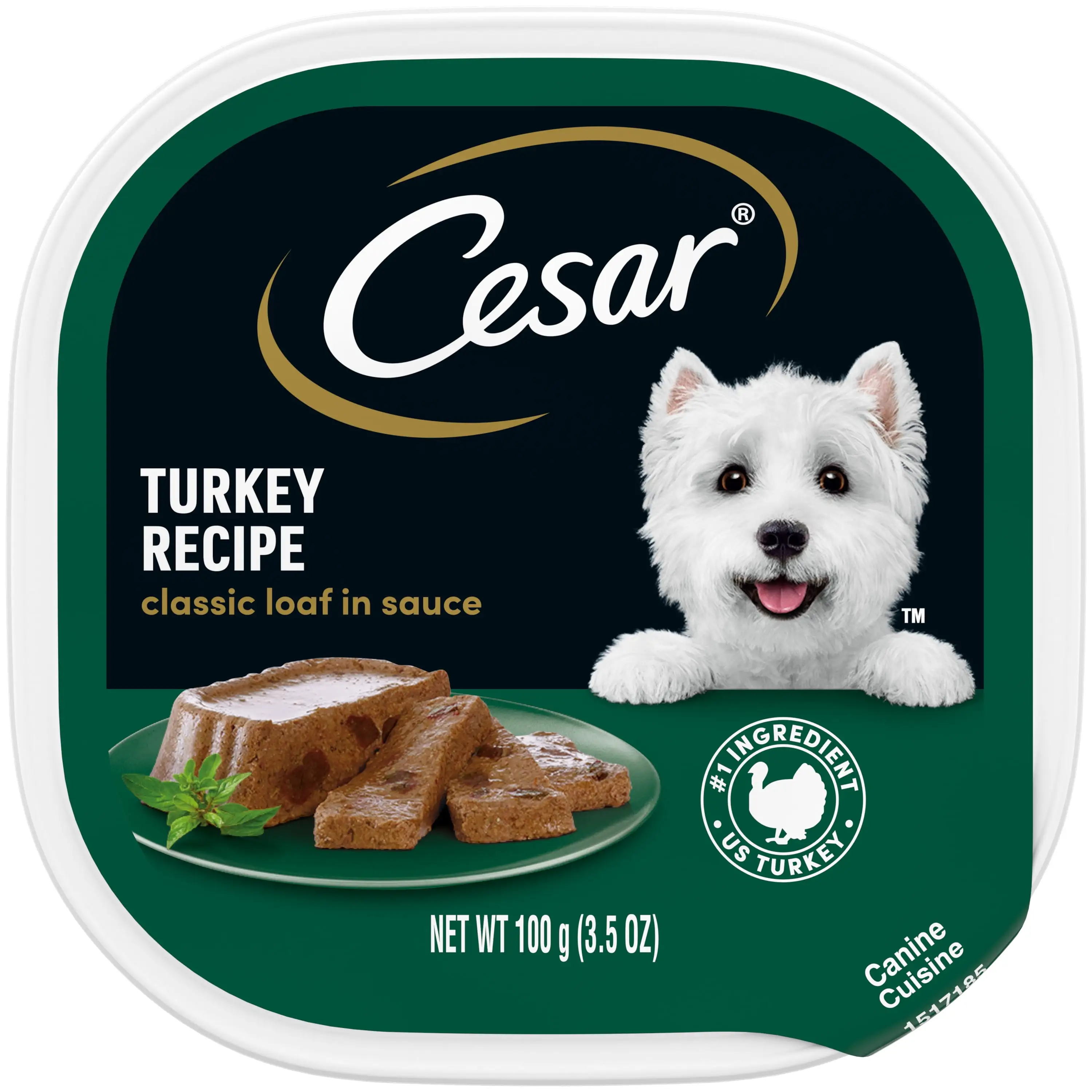 Cesar Classic Loaf In Sauce Turkey Recipe Wet Dog Food Adult. 3.5 Oz. Easy Peel Tray