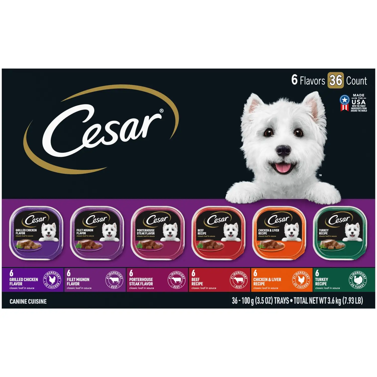 Cesar Classic Loaf In Sauce Wet Dog Food Variety Pack. 3.5 oz Trays (36 Pack)