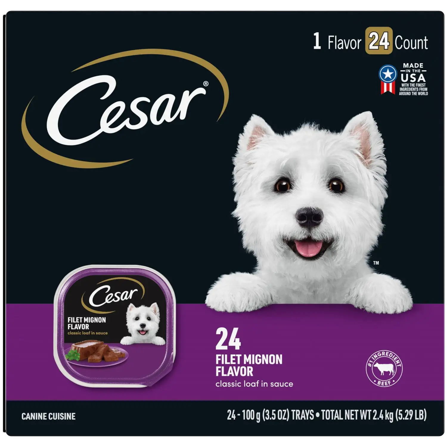 Cesar Classic Loaf in Sauce Filet Mignon Wet Dog Food. 3.5 oz Trays (24 Pack)