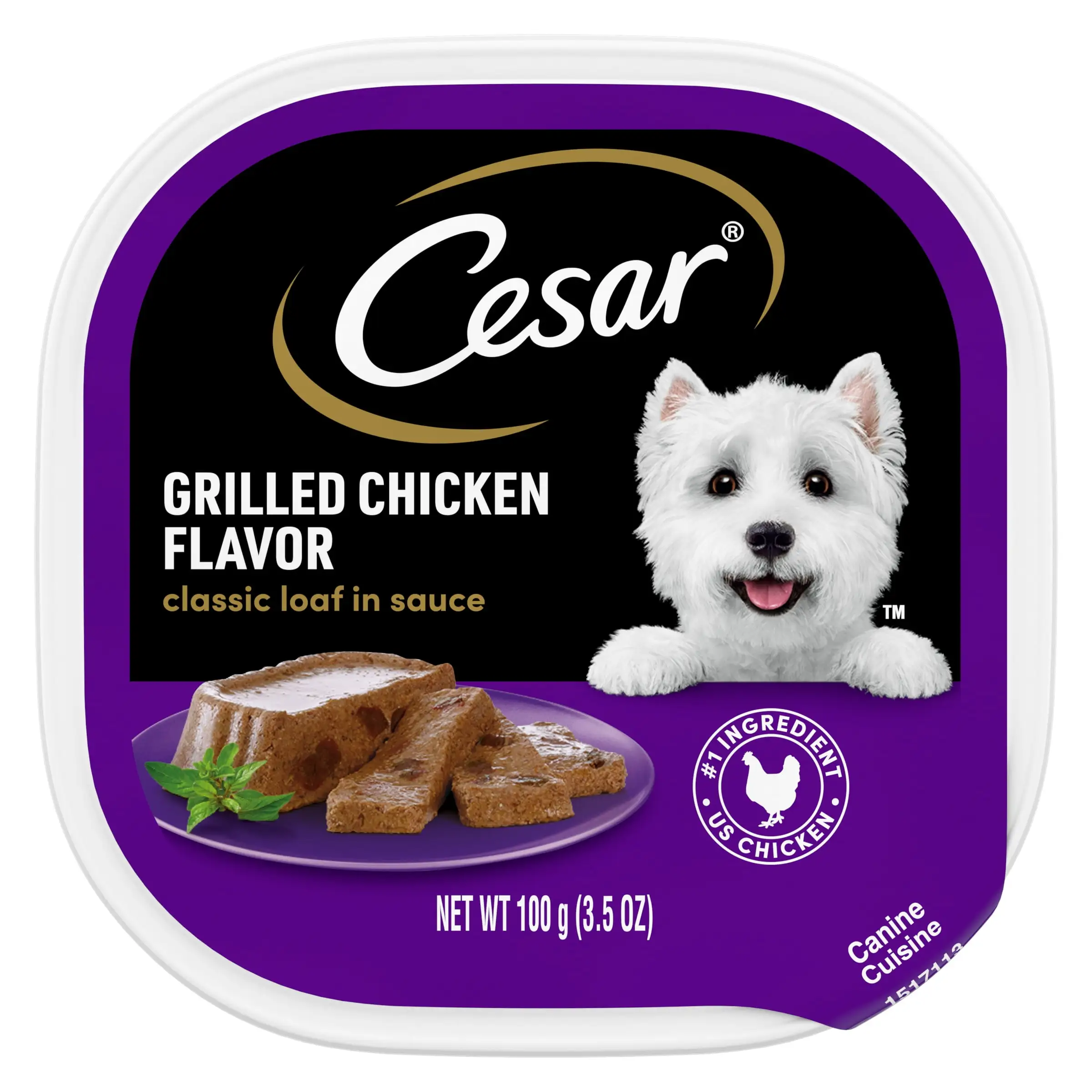 Cesar Classic Loaf in Sauce Grilled Chicken Wet Dog Food. 3.5 oz Easy Peel Tray