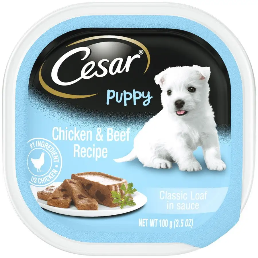 Cesar Classic Loaf in Sauce Puppy Wet Dog Food Chicken & Beef. 3.5 oz