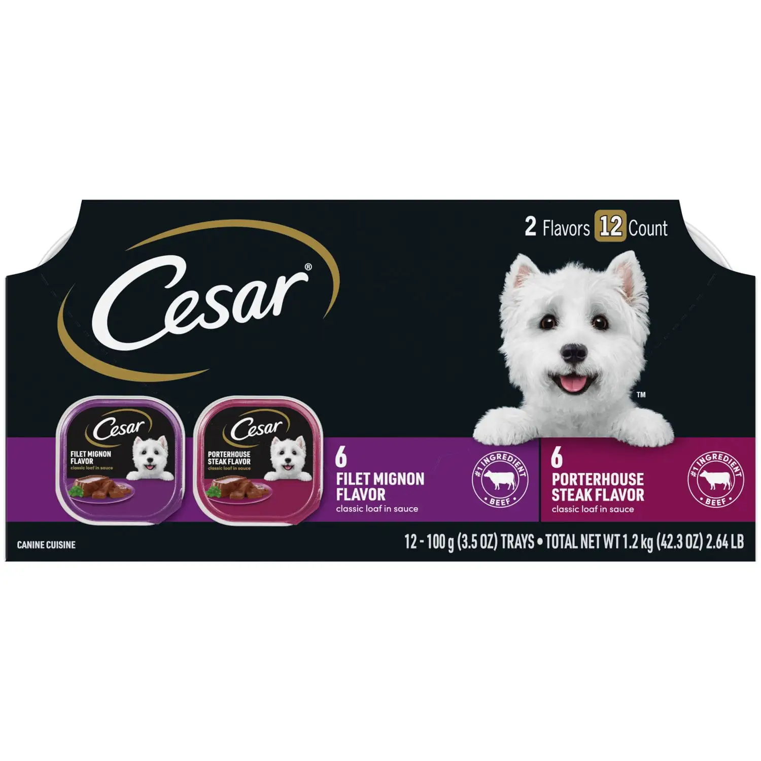 Cesar Classic Loaf in Sauce Wet Dog Food Variety Pack. 3.5 oz Trays (12 Pack)