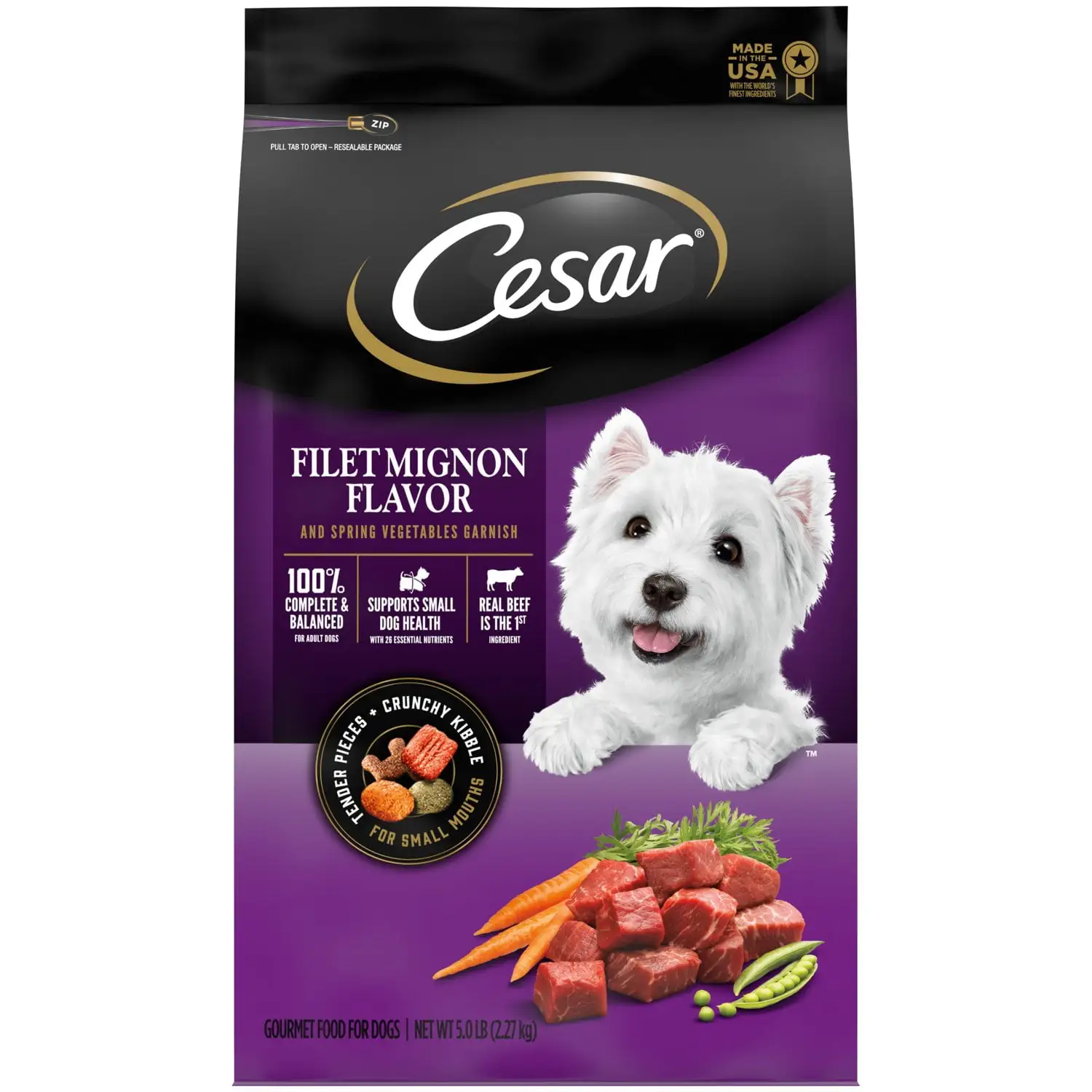 Cesar Filet Mignon and Spring Vegetables Dry Dog Food. 5 lb Bag