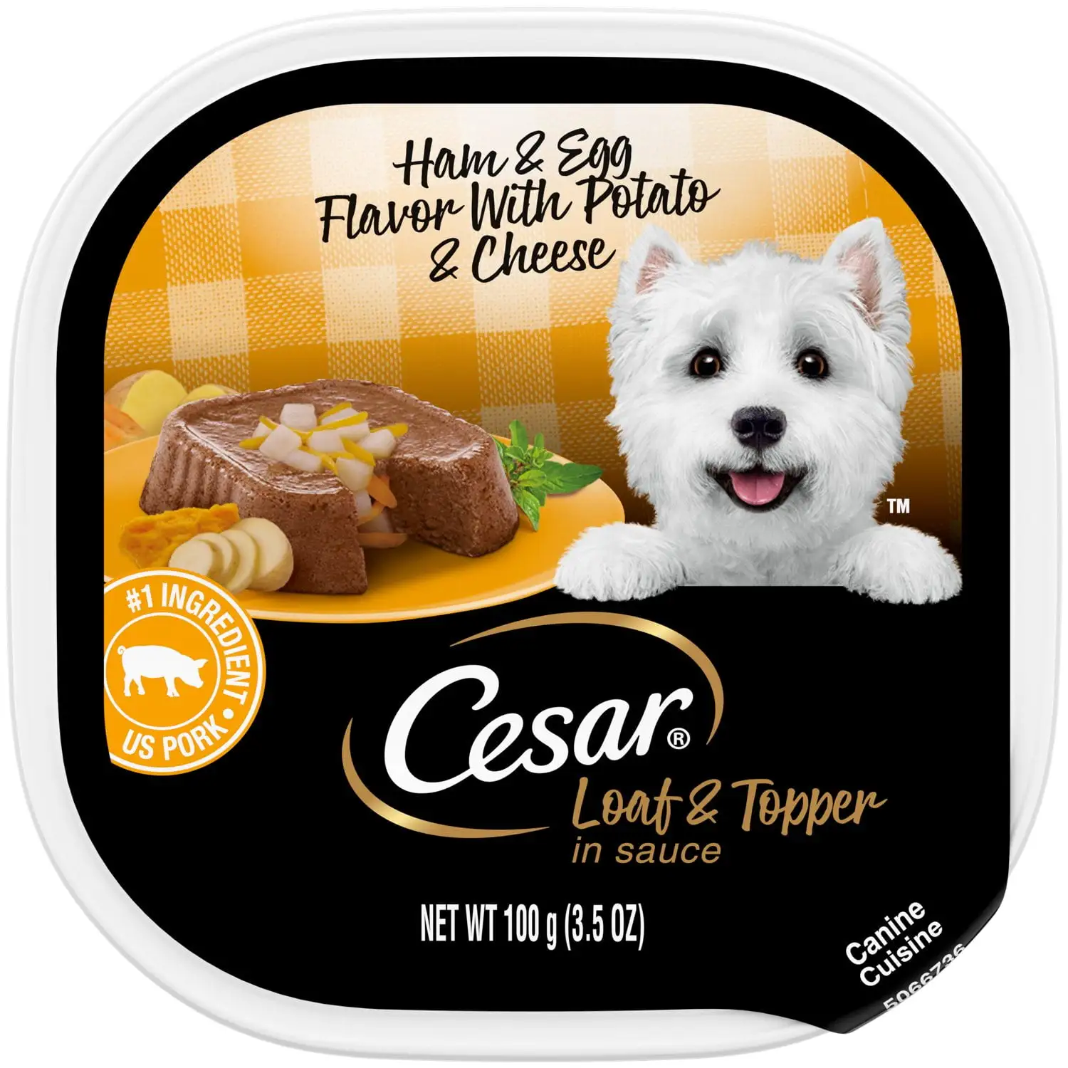 Cesar Loaf and Topper in Sauce Ham and Egg Wet Dog Food. 3.5 oz Tray