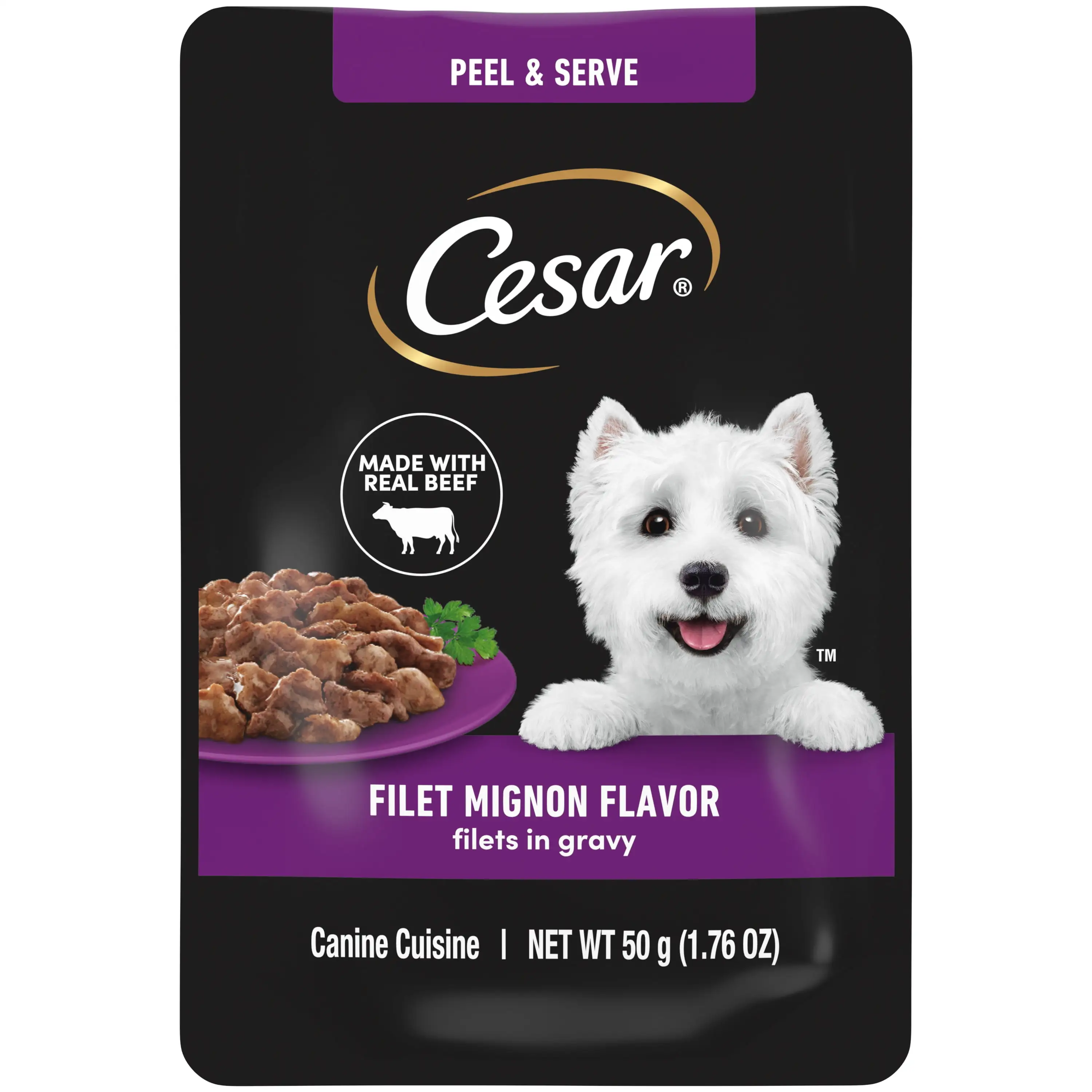 Cesar Pouch Filets In Gravy Filet Mignon Flavor Wet Dog Food. 1.76 oz. Pouch. 1 ct