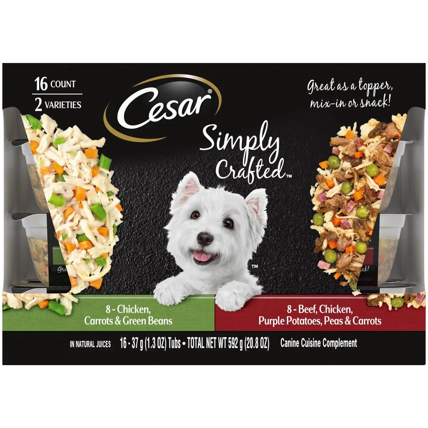 Cesar Simply Crafted Wet Dog Food Variety Pack. 1.3 oz Tubs (16 Pack)