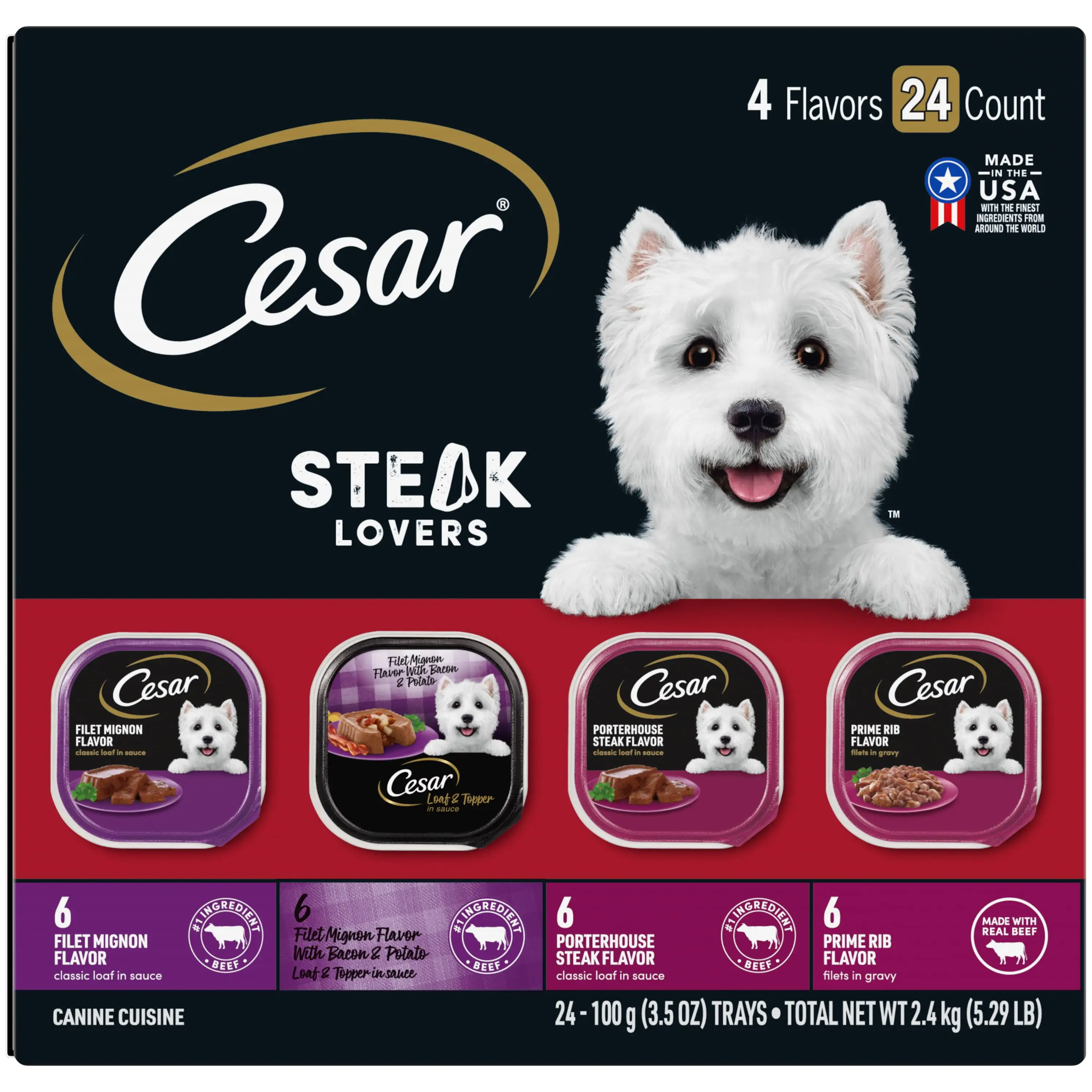 Cesar Steak Lovers Variety Pack Wet Dog Food Adult. (24) 3.5 Oz. Trays