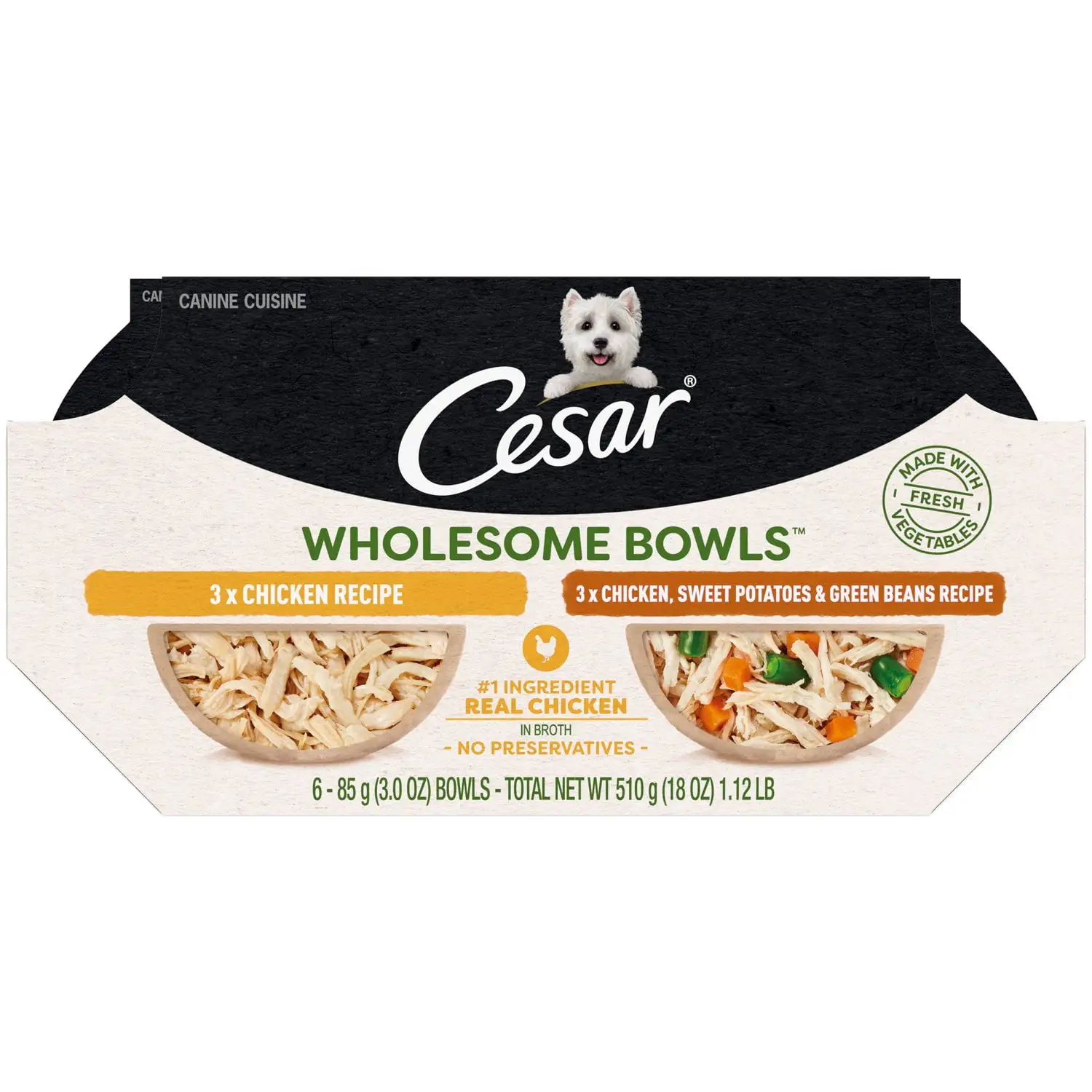 Cesar Wholesome Bowls Broth Wet Dog Food Variety Pack. 3 oz Bowls (6 Pack)