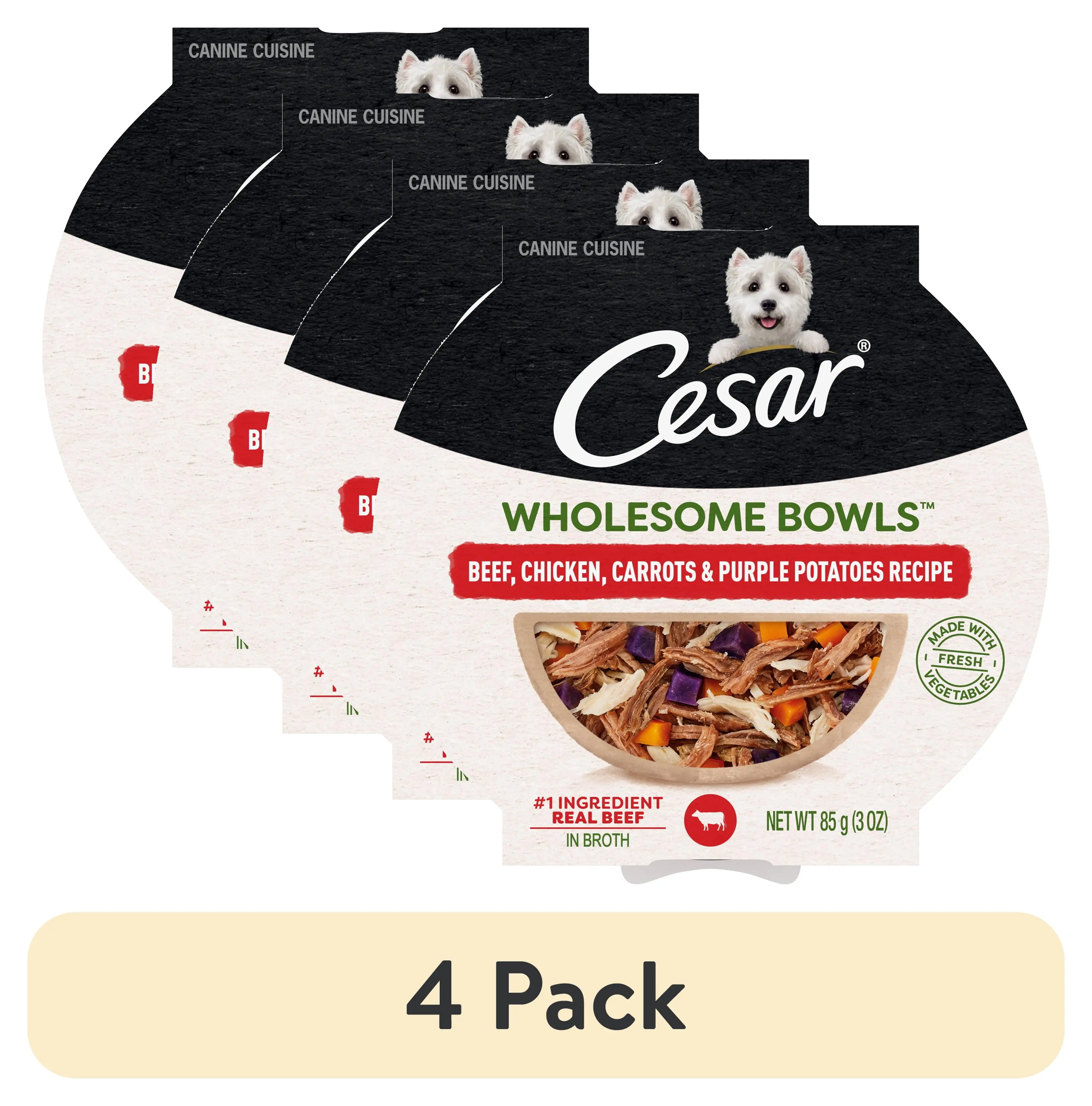 (4 pack) Cesar Wholesome Bowls Wet Dog Food Adult. 3 oz