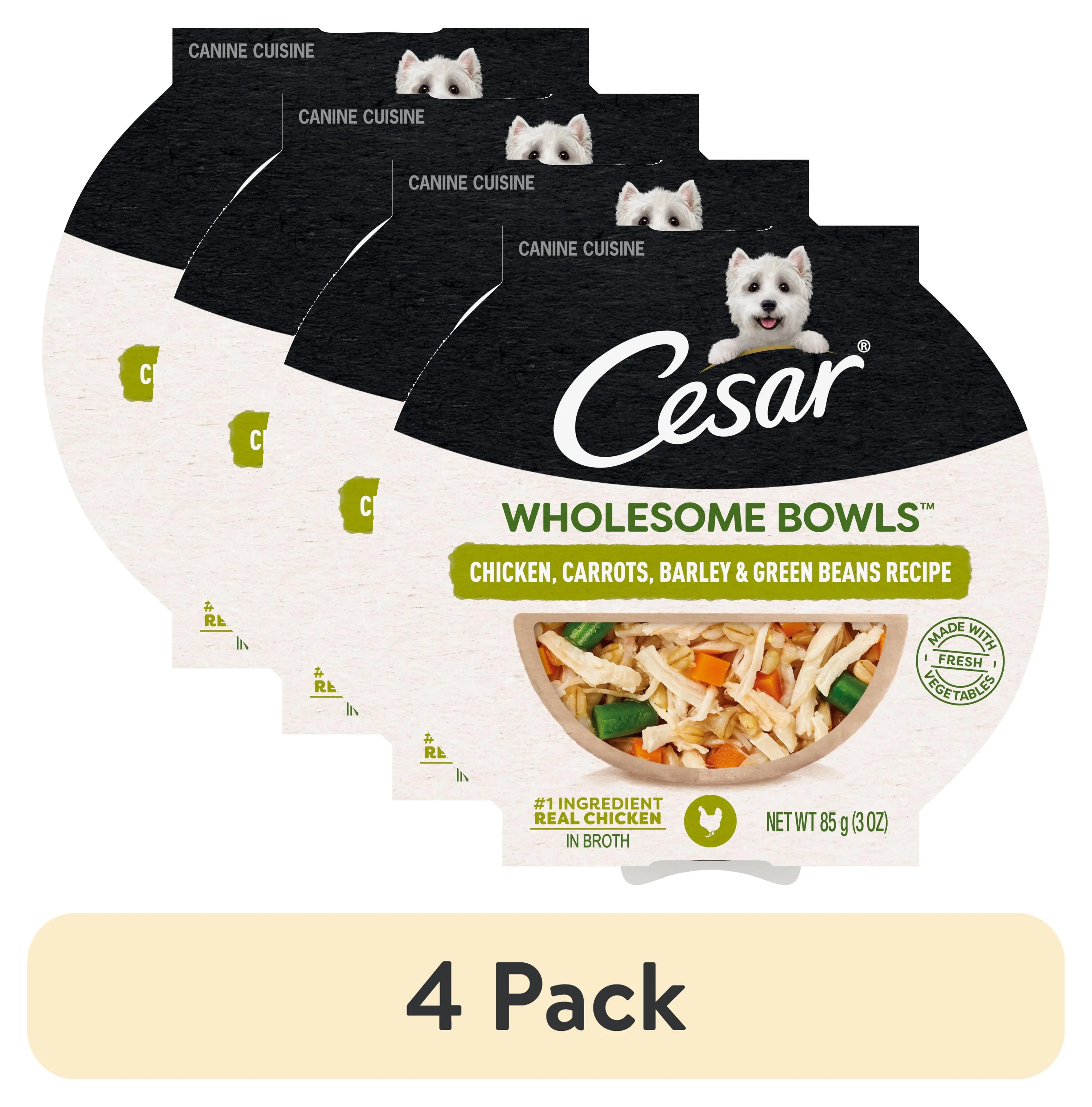 (4 pack) Cesar Wholesome Bowls Wet Dog Food Adult. 3 Oz.